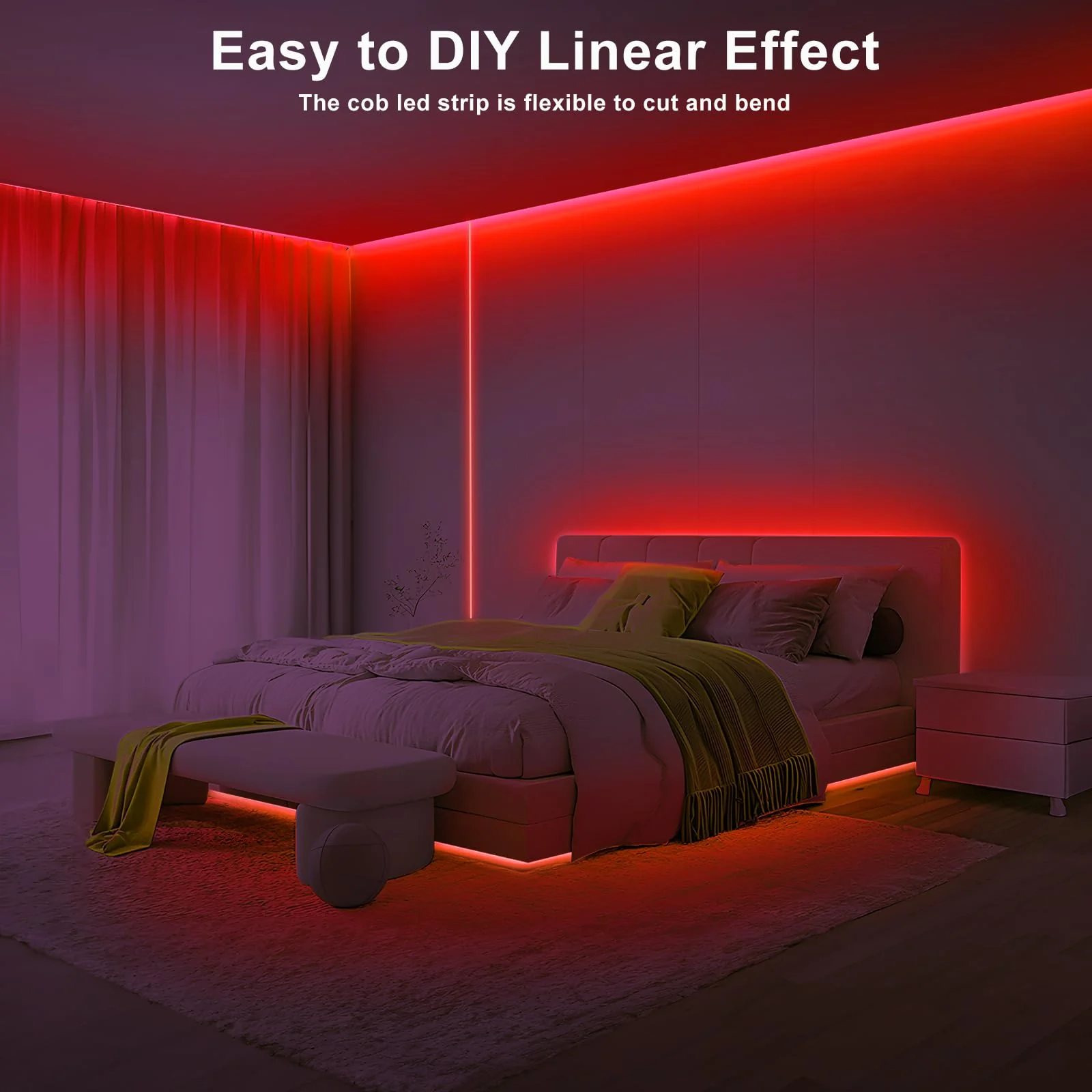 Tatazone 16.4ft Red COB Led Strip Lights with RF Remote, Dimmable Bright Dotless Adhesive Indoor Led COB Light Strip for Cabinet, Painting, Room, Bed - Image 2