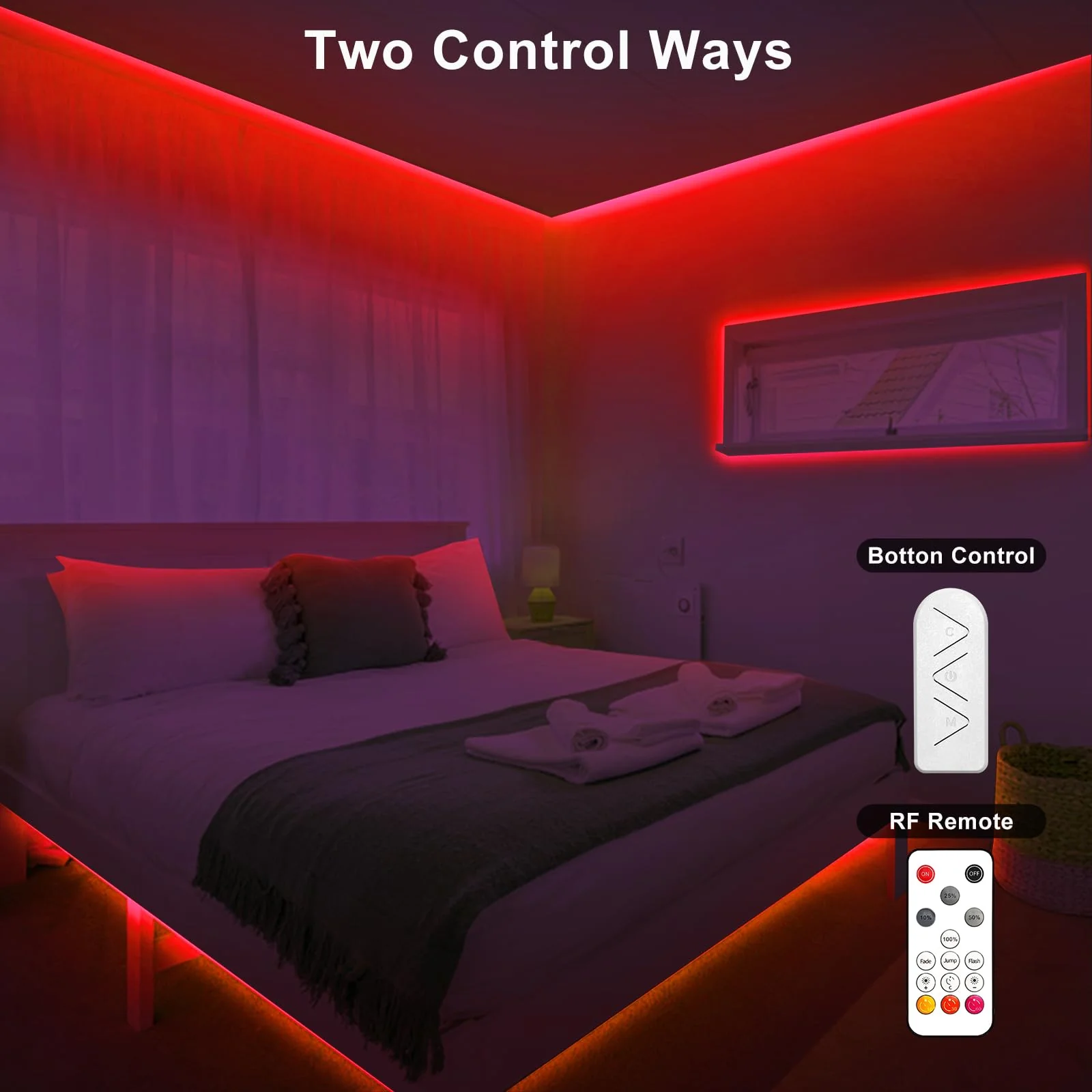 Tatazone 16.4ft Red COB Led Strip Lights with RF Remote, Dimmable Bright Dotless Adhesive Indoor Led COB Light Strip for Cabinet, Painting, Room, Bed - Image 3