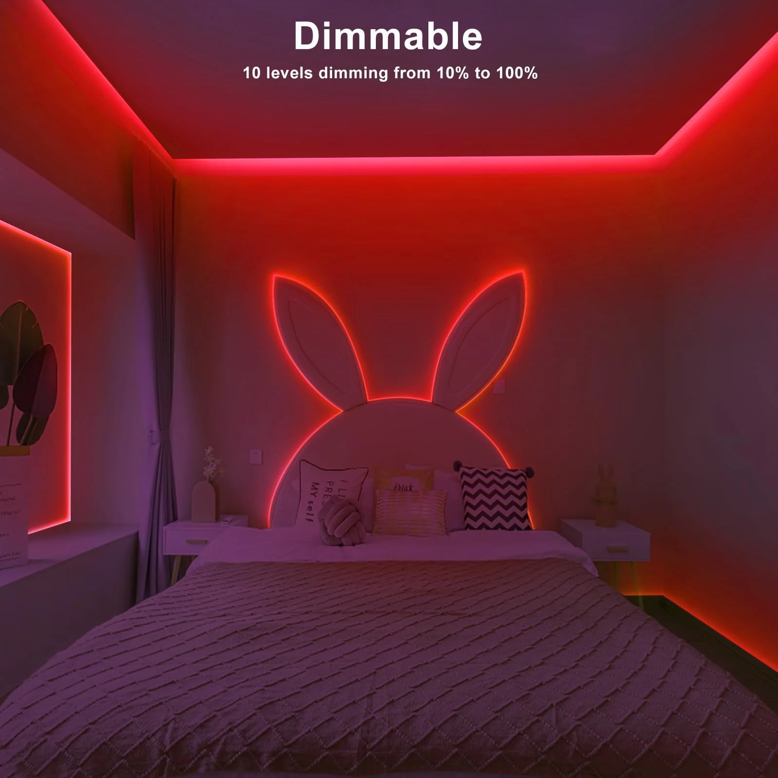 Tatazone 16.4ft Red COB Led Strip Lights with RF Remote, Dimmable Bright Dotless Adhesive Indoor Led COB Light Strip for Cabinet, Painting, Room, Bed - Image 4