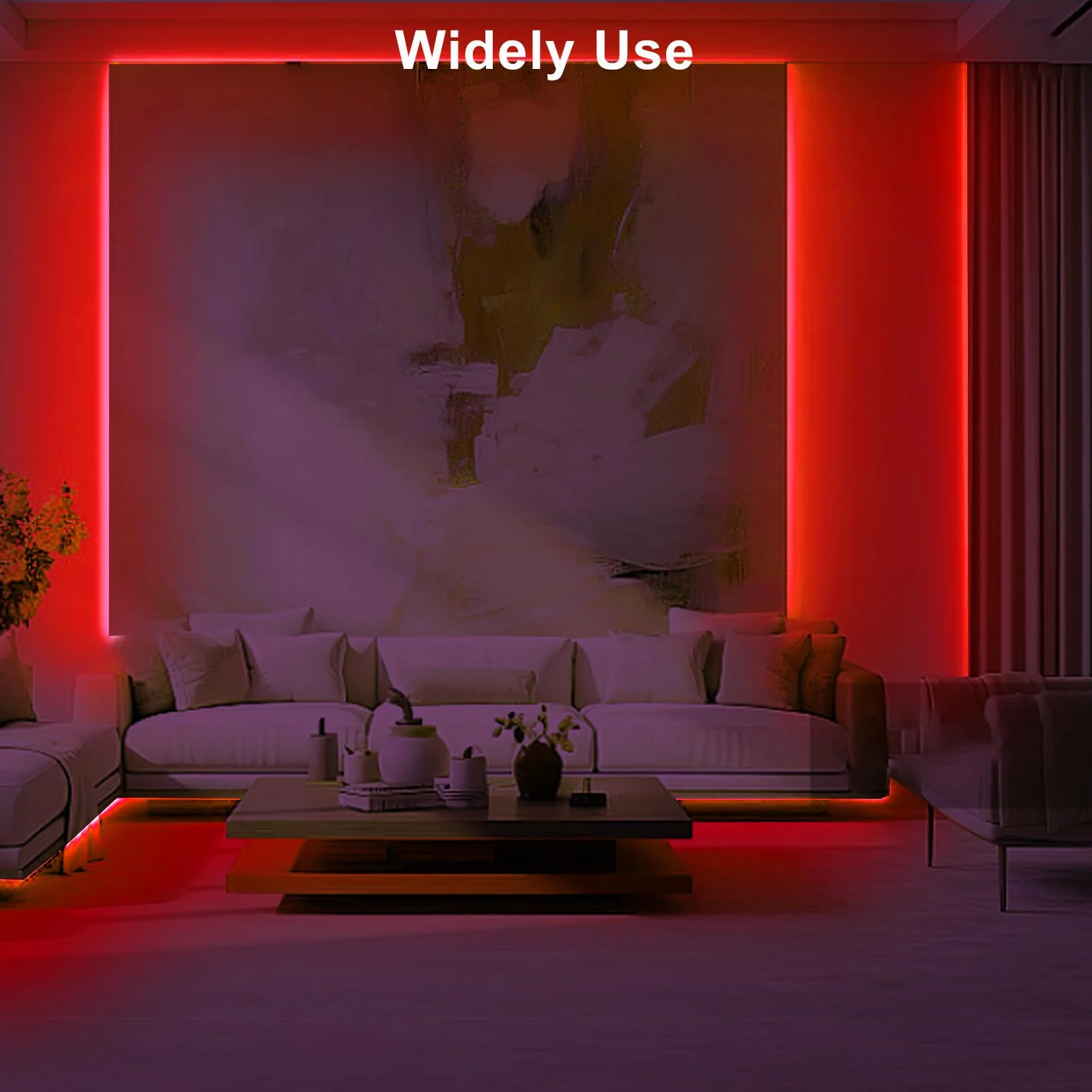 Tatazone 16.4ft Red COB Led Strip Lights with RF Remote, Dimmable Bright Dotless Adhesive Indoor Led COB Light Strip for Cabinet, Painting, Room, Bed - Image 6