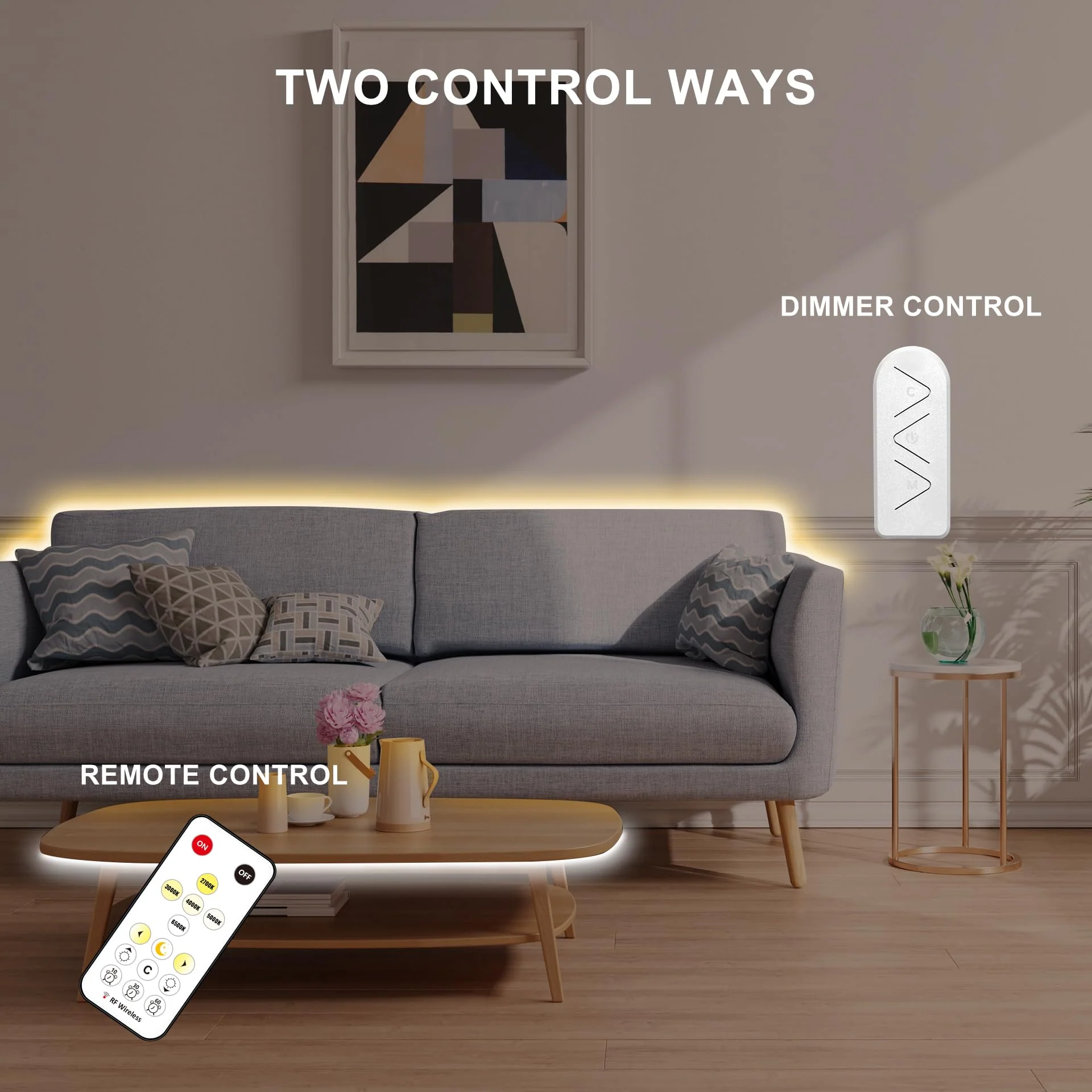 Tatazone 16.4ft Tunable White COB Led Strip Light with RF Remote, CRI93+ Dimmable CCT 2700K-6500K Led Tape Lights, Adhesive High Density Dual Color Led COB Light Strip for Bedroom, Kitchen, Cabinet - Image 3