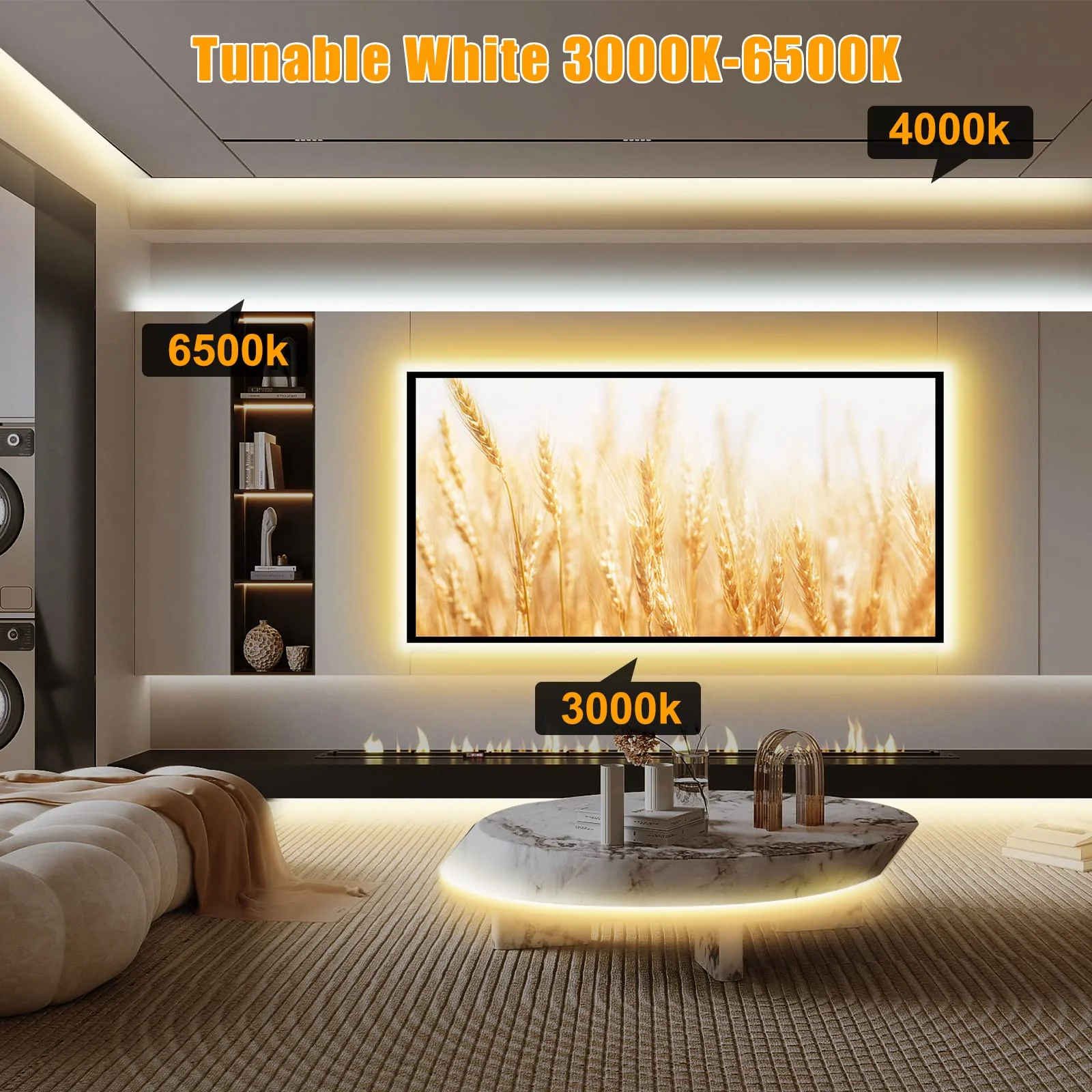 Tatazone 16.4ft Tunable White Smart COB Led Strip Light Kit, CCT 2700K-6500K Bright COB Led Tape Light Compatible with Alexa and Google, Dimmable Indoor COB Led Ribbon for Kitchen Cabinet, Room, TV - Image 2