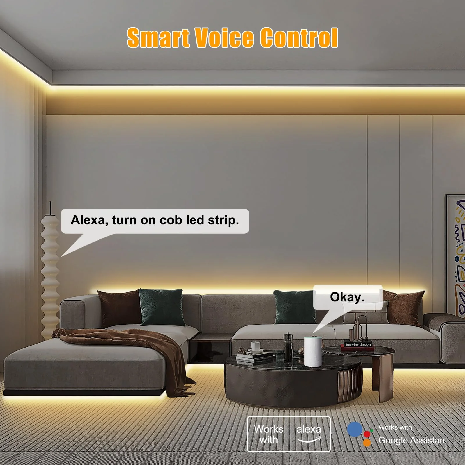 Tatazone 16.4ft Tunable White Smart COB Led Strip Light Kit, CCT 2700K-6500K Bright COB Led Tape Light Compatible with Alexa and Google, Dimmable Indoor COB Led Ribbon for Kitchen Cabinet, Room, TV - Image 3
