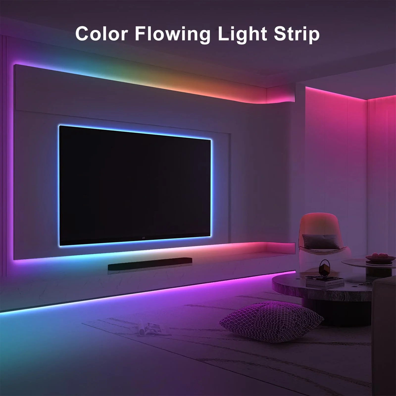 Tatazone 32.8ft RGBWW+IC WiFi Smart Flowing Led Strip Light, RGB Chasing Effect+Tunable White 3000K-6500K Led Lights Compatible with Alexa and Google, Color Changing, Music Sync for Bedroom - Image 2