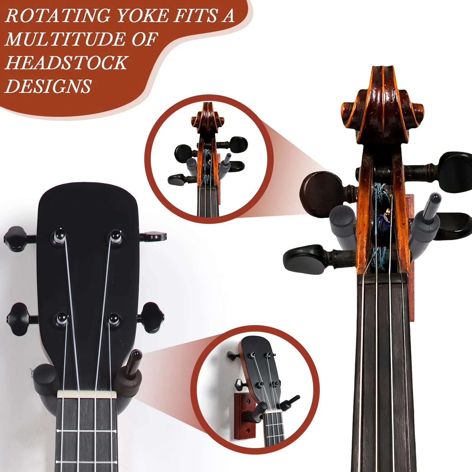 Tatuo 4 Pcs Violin Wall Mount Hanger Violin and Viola Hanger Metal Wooden Guitar Violin Stand with Bow Holder Music Room Decor with Screws for Home Studio String Instrument Accessories Art Practice - Image 3