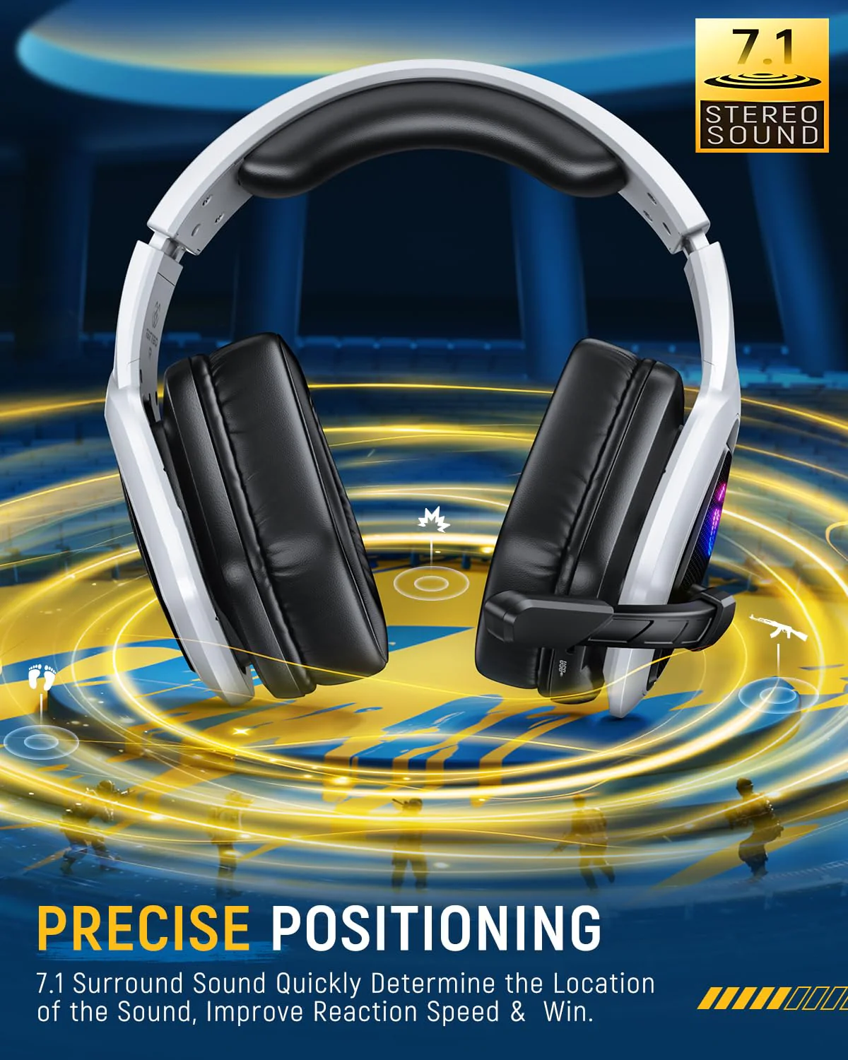 Tatybo Wireless Gaming Headset for PC, Ps5, Ps4, 2.4 Ghz USB & Type-C Gaming Headphones with Microphone, 30H Battery Bluetooth Headphones for Switch, Laptop, Mobile, Mac White Black - Image 2