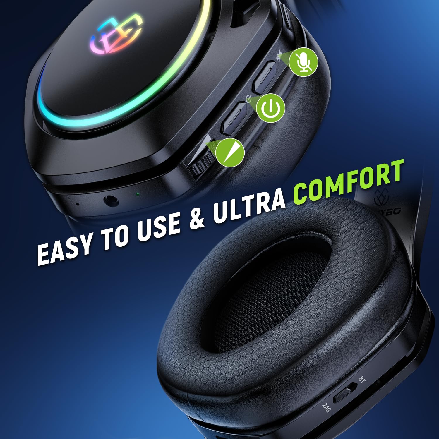 Tatybo Wireless Gaming Headset for Ps5 Ps4 PC, 2.4GHz USB & Type-C Gaming Headphones, 40Hrs & 7.1 Surround Sound Bluetooth Headphones with Noise Canceling Mic, Wireless Headset for Switch Phone Black - Image 5