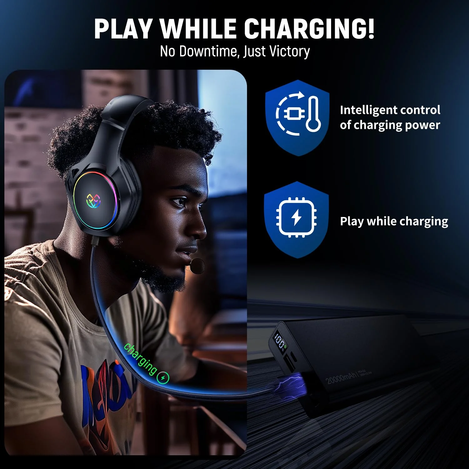 Tatybo Wireless Gaming Headset for Ps5 Ps4 PC, 2.4GHz USB & Type-C Gaming Headphones, 40Hrs & 7.1 Surround Sound Bluetooth Headphones with Noise Canceling Mic, Wireless Headset for Switch Phone Black - Image 7