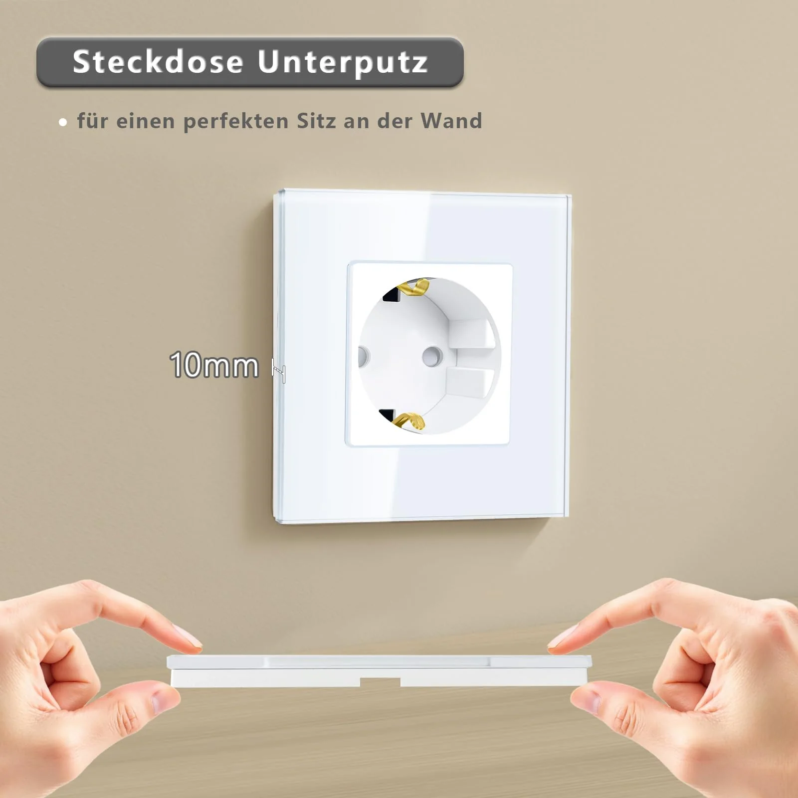 TAWOIA Schuko Socket, EU Standard 1 Compartment Socket Glass Flush-Mounted Socket, Sockets with Crystal Glass Plate, Wall Sockets, White, 86 x 86 mm 1-gang - Image 3