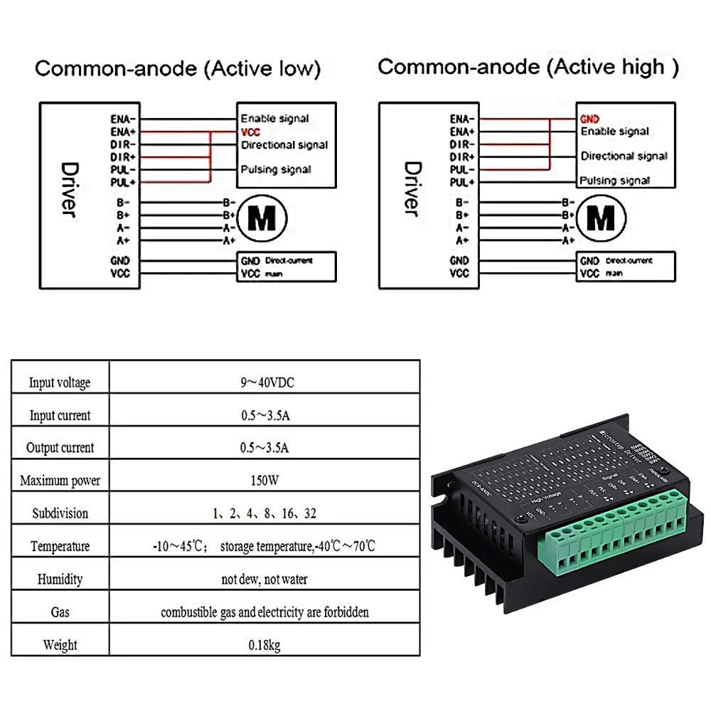 TB6600 4A 9-42V Stepper Motor Driver Controller TB6600 32 Segments 2/4 Phase Hybrid Stepper Motor Driver Board for Nema 17 23 34 Step Driver 1 piece - Image 2