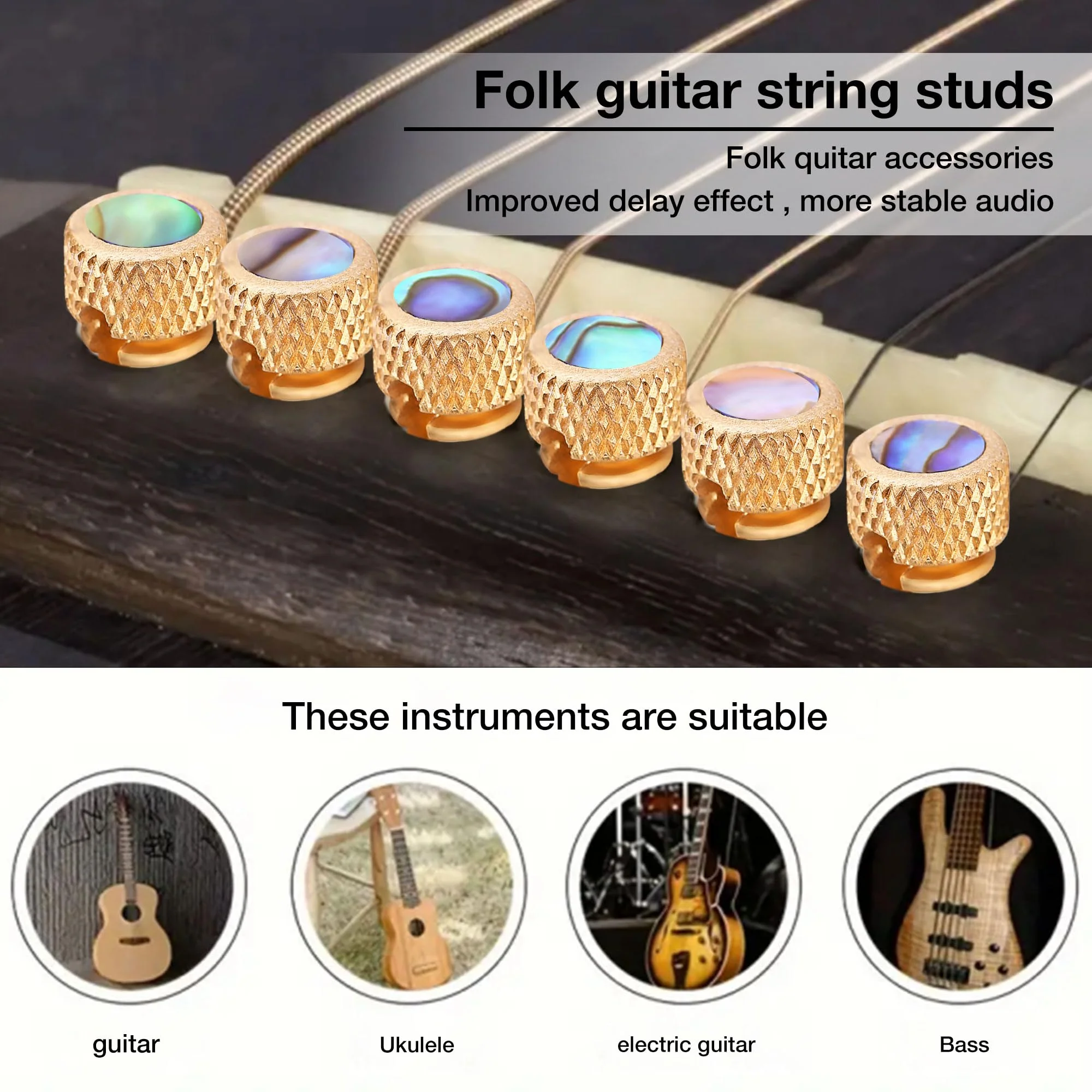 Tbest 6Pcs Guitar Bridge Pins,Brass Bridge Pins for Acoustic Guitar Bridge Pins- Endpin Inlaid Abalone Dot Acoustic Guitar Replacement Parts(Rose Gold) - Image 3