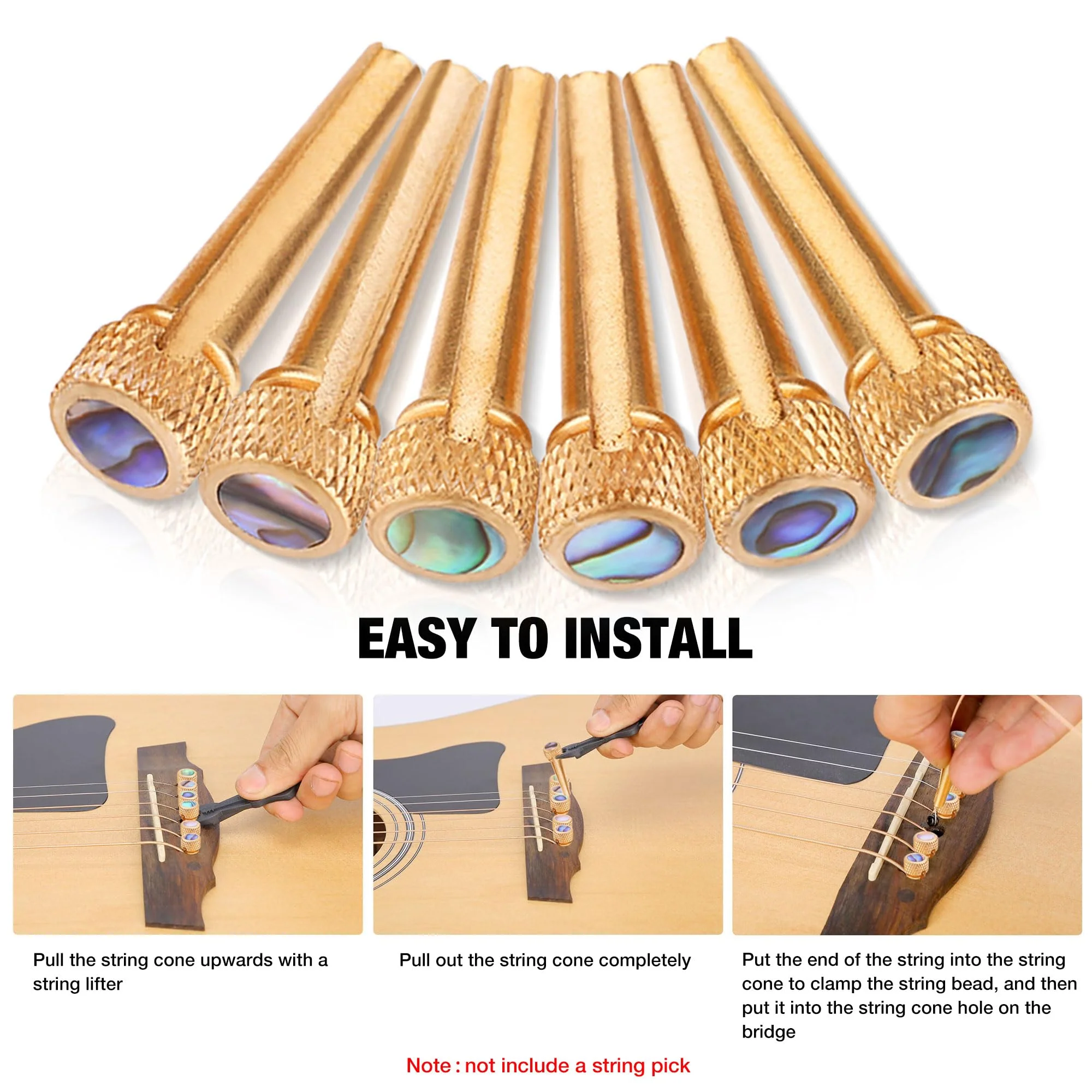 Tbest 6Pcs Guitar Bridge Pins,Brass Bridge Pins for Acoustic Guitar Bridge Pins- Endpin Inlaid Abalone Dot Acoustic Guitar Replacement Parts(Rose Gold) - Image 6