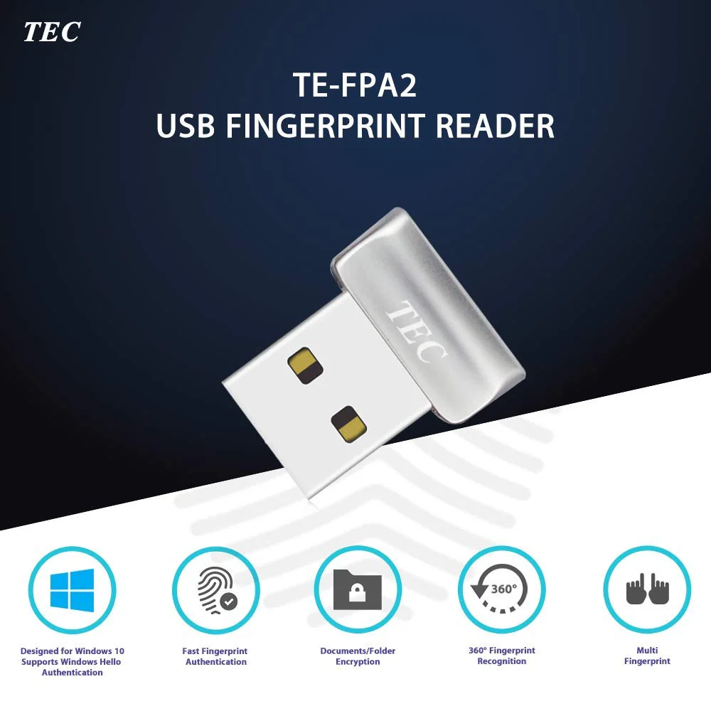 TEC Mini USB Fingerprint Reader for Windows 11/10 Hello, TEC TE-FPA2 Bio-Metric Fingerprint Scanner PC Dongle for Password-Free and File Encryption, 360° Touch Speedy Matching Security Key - Image 2