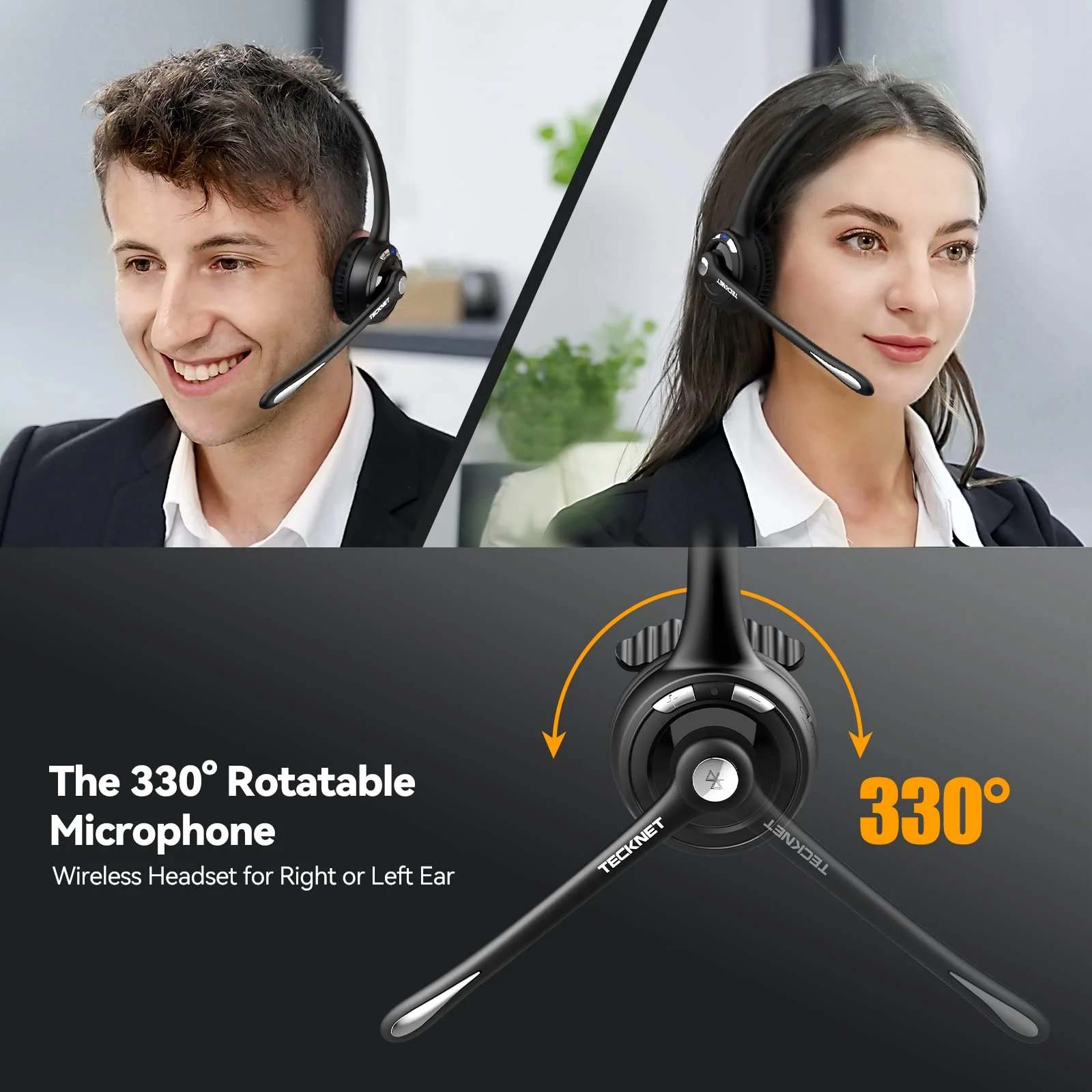 TECKNET Bluetooth Headset, Wireless On Ear Headphones with Noise Cancelling Microphone for Trucker, Hand Free Wireless Headset with Mute Mic for Phone simple configuration - Image 3