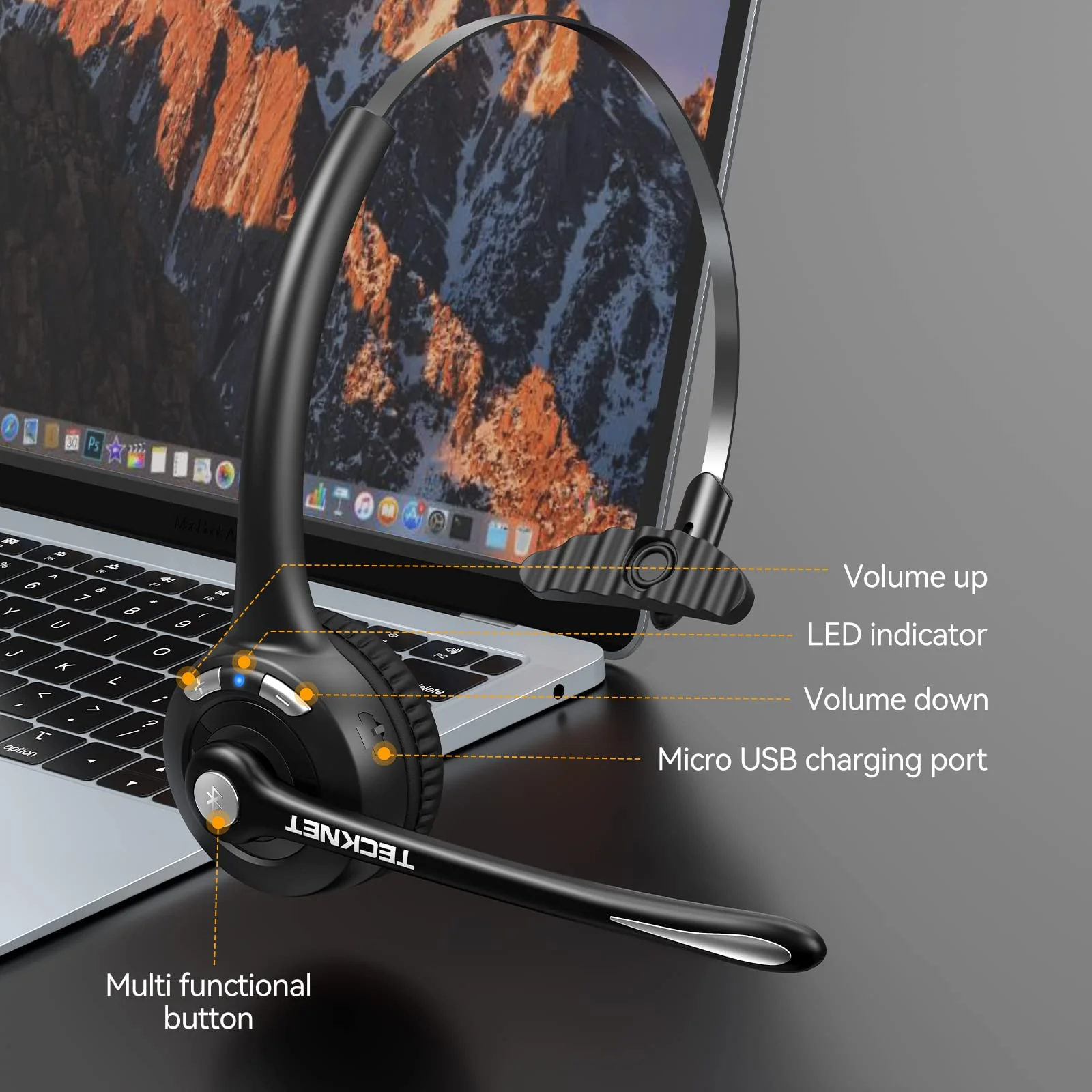 TECKNET Bluetooth Headset, Wireless On Ear Headphones with Noise Cancelling Microphone for Trucker, Hand Free Wireless Headset with Mute Mic for Phone simple configuration - Image 6