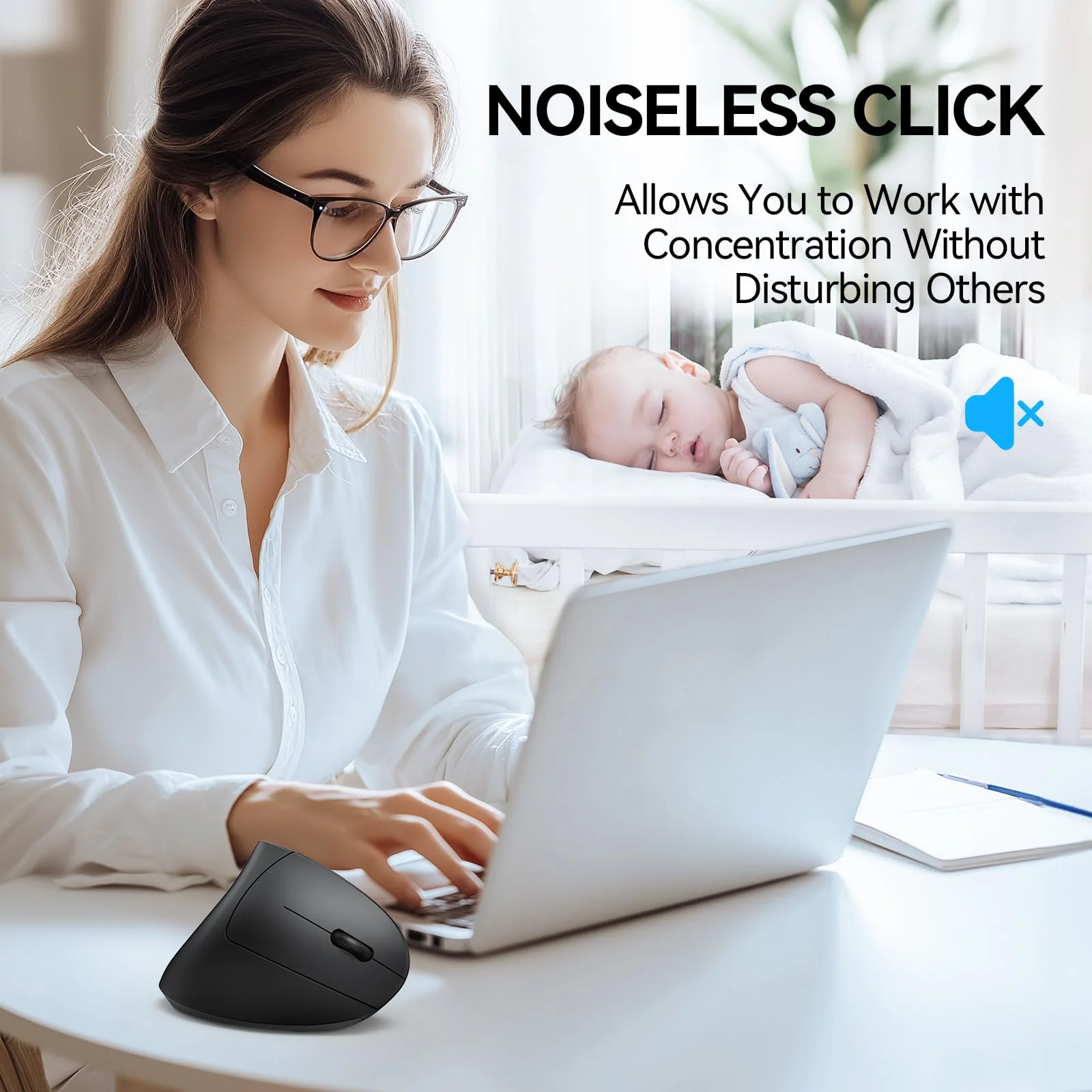TECKNET Ergonomic Mouse, Wireless Bluetooth Vertical Mouse, 4800 DPI Silent Mouse with 6 Adjustable DPI Levels, 2.4GHz Optical Mouse, 6 Buttons Wireless Mouse for Laptop, Desktop, PC, MacBook Black - Image 5