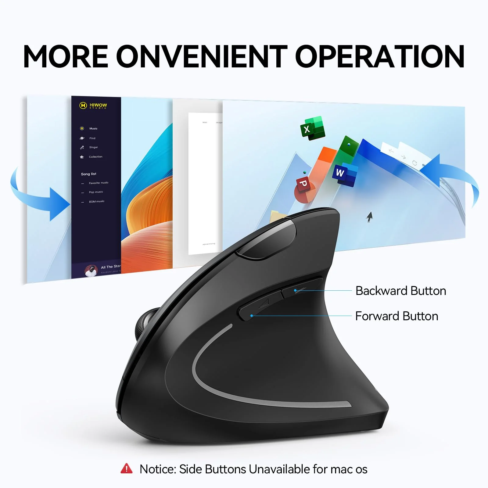 TECKNET Ergonomic Mouse, Wireless Bluetooth Vertical Mouse, 4800 DPI Silent Mouse with 6 Adjustable DPI Levels, 2.4GHz Optical Mouse, 6 Buttons Wireless Mouse for Laptop, Desktop, PC, MacBook Black - Image 6