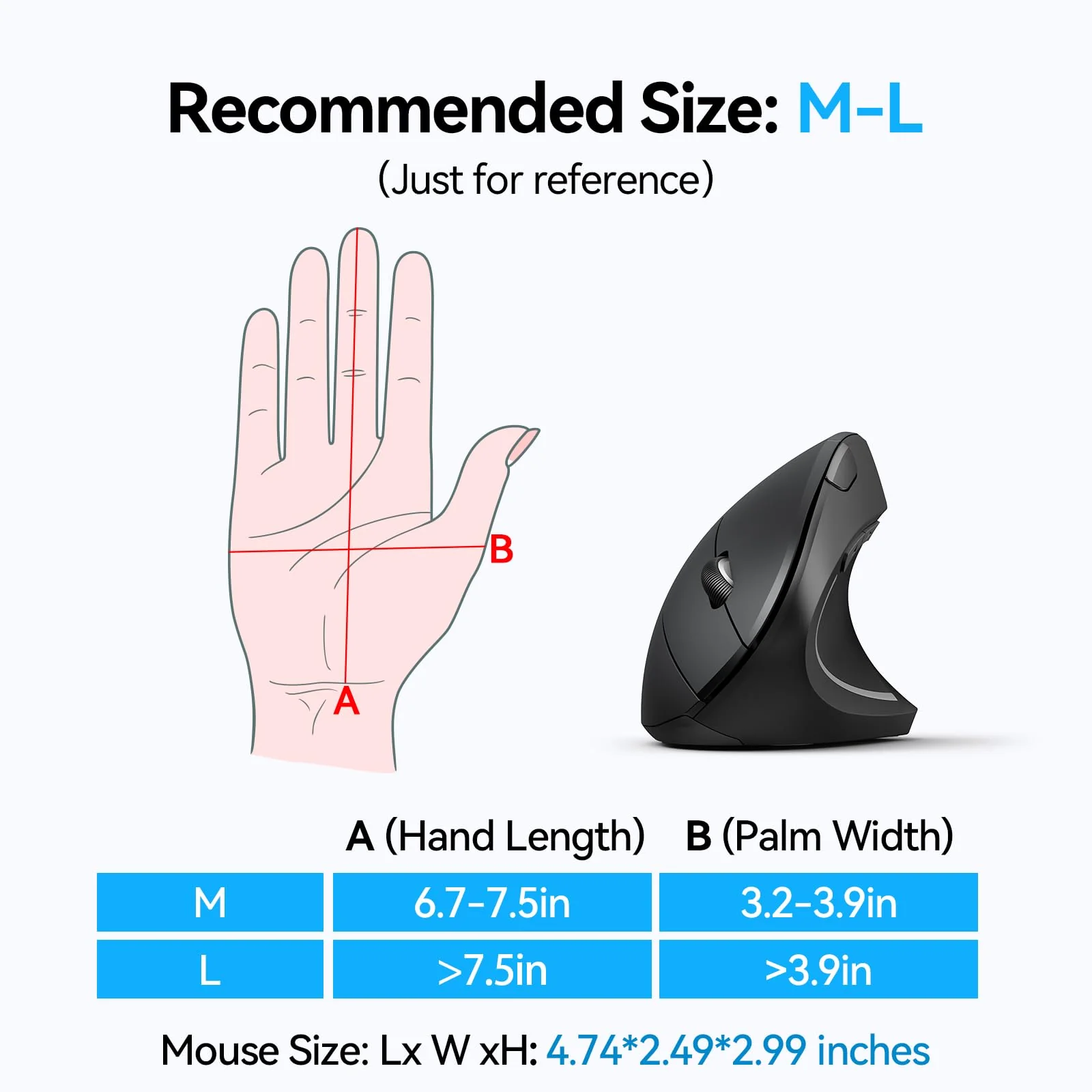 TECKNET Ergonomic Mouse, Wireless Bluetooth Vertical Mouse, 4800 DPI Silent Mouse with 6 Adjustable DPI Levels, 2.4GHz Optical Mouse, 6 Buttons Wireless Mouse for Laptop, Desktop, PC, MacBook Black - Image 7