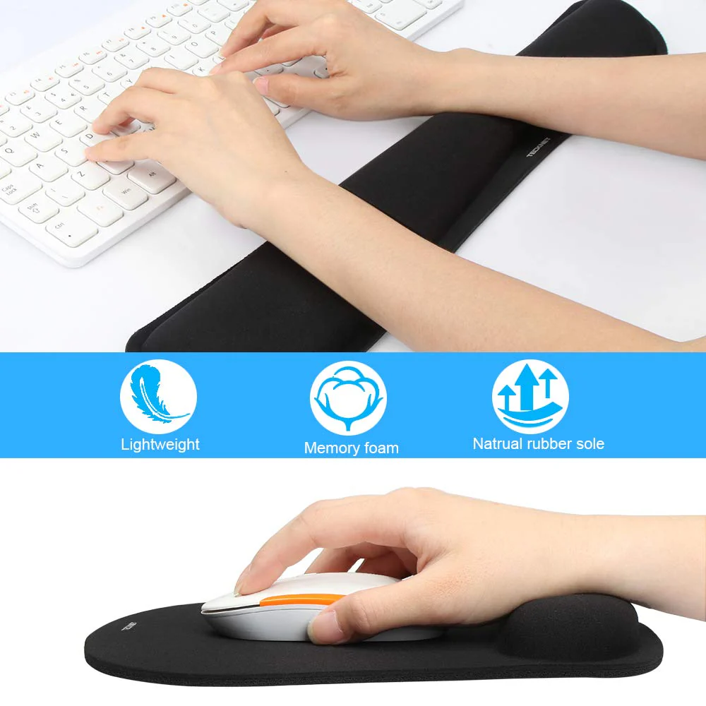 TECKNET Keyboard Wrist Rest and Mouse Pad with Wrist Support, Memory Foam Set for Computer/Laptop/Mac, Lightweight for Easy Typing & Pain Relief Ergonomic Mousepad Black - Image 2
