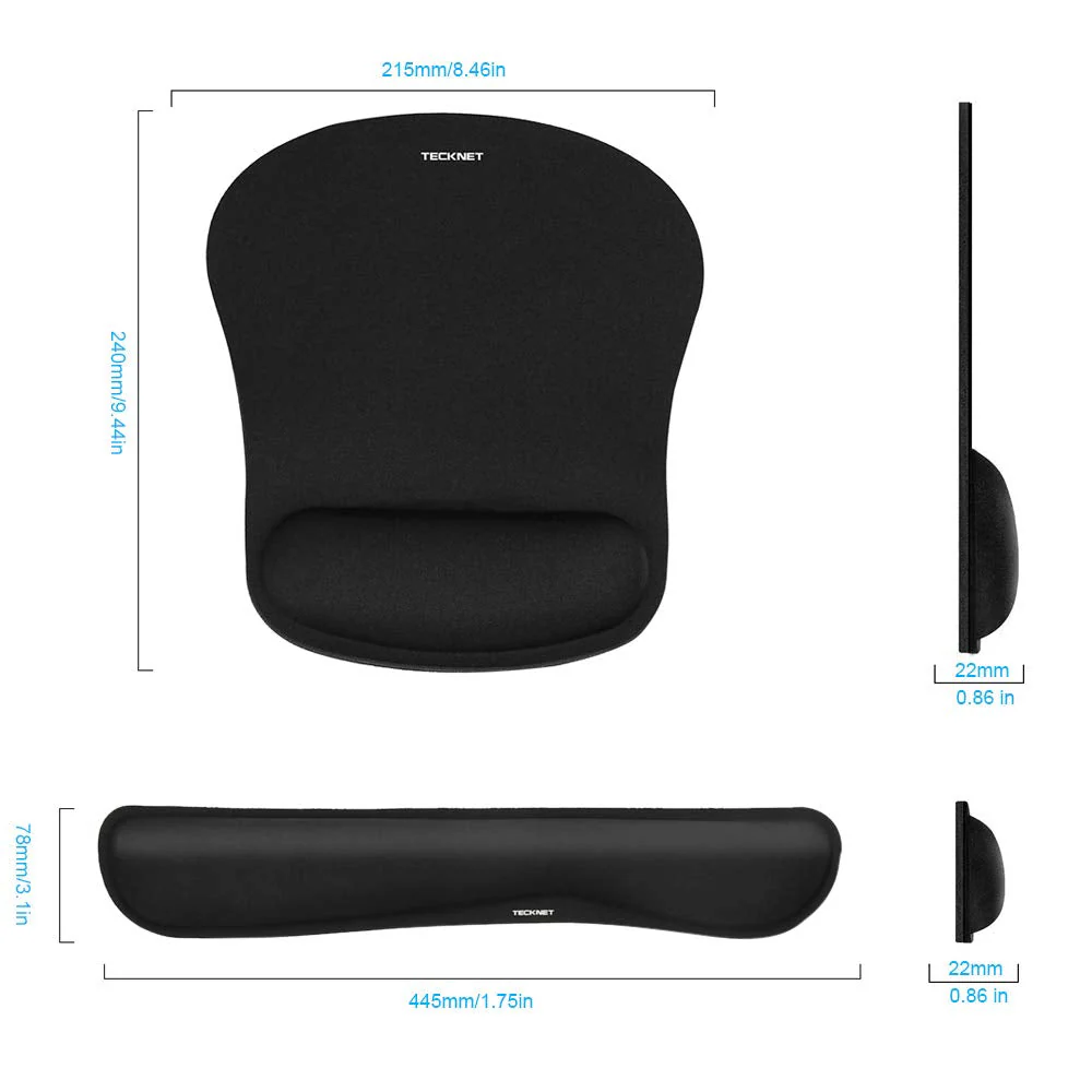 TECKNET Keyboard Wrist Rest and Mouse Pad with Wrist Support, Memory Foam Set for Computer/Laptop/Mac, Lightweight for Easy Typing & Pain Relief Ergonomic Mousepad Black - Image 4