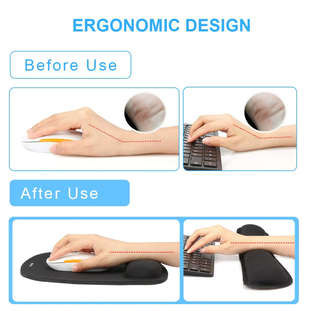 TECKNET Keyboard Wrist Rest and Mouse Pad with Wrist Support, Memory Foam Set for Computer/Laptop/Mac, Lightweight for Easy Typing & Pain Relief Ergonomic Mousepad Black - Image 5