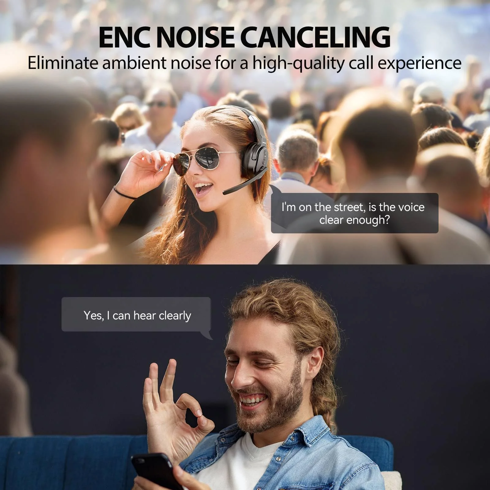 TECKNET Trucker Bluetooth Headset, Stable V5.2 & USB Dongle Connection, 70h Wireless Bluetooth Headsets with Mic and Mute, ENC Noise Canceling, Headset for Truck Drivers, Cell Phone, PC Comfort Office Black - Non removable - Image 2