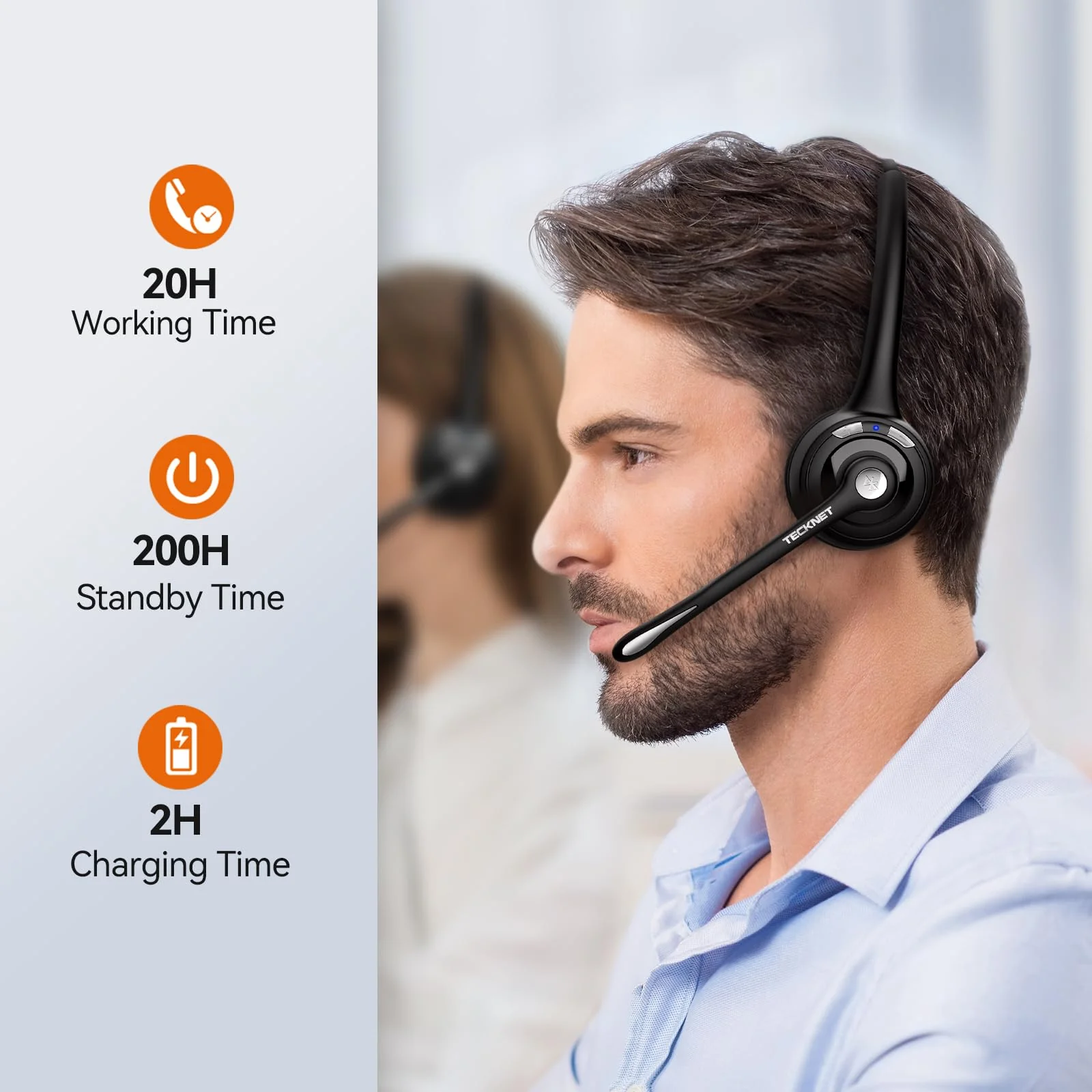 TECKNET Wireless Headset, Bluetooth Headphones with Noise Cancelling Microphone for Trucker, Hand Free Wireless Headset with Mute Mic Luxury configuration - Image 5