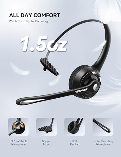 TECKNET Wireless Headset, Bluetooth Headphones with Noise Cancelling Microphone for Trucker, Hand Free Wireless Headset with Mute Mic Luxury configuration - Image 6