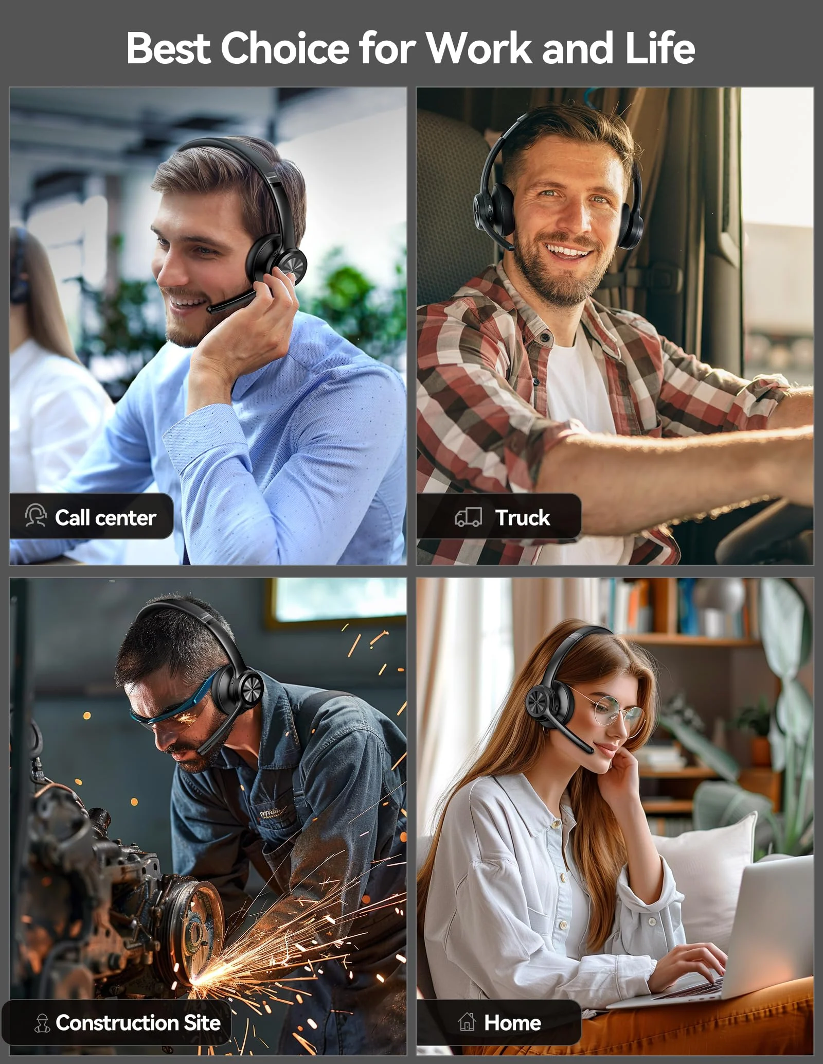TECKNET Wireless Headset, Bluetooth Headset with Noise Cancelling Microphone - Rechargeable Bluetooth V5.2 Headphones, 50H Playtime & Mic Mute, On Ear Headphones for Trucker/Remote Work/Call Center Deep Black - Image 7