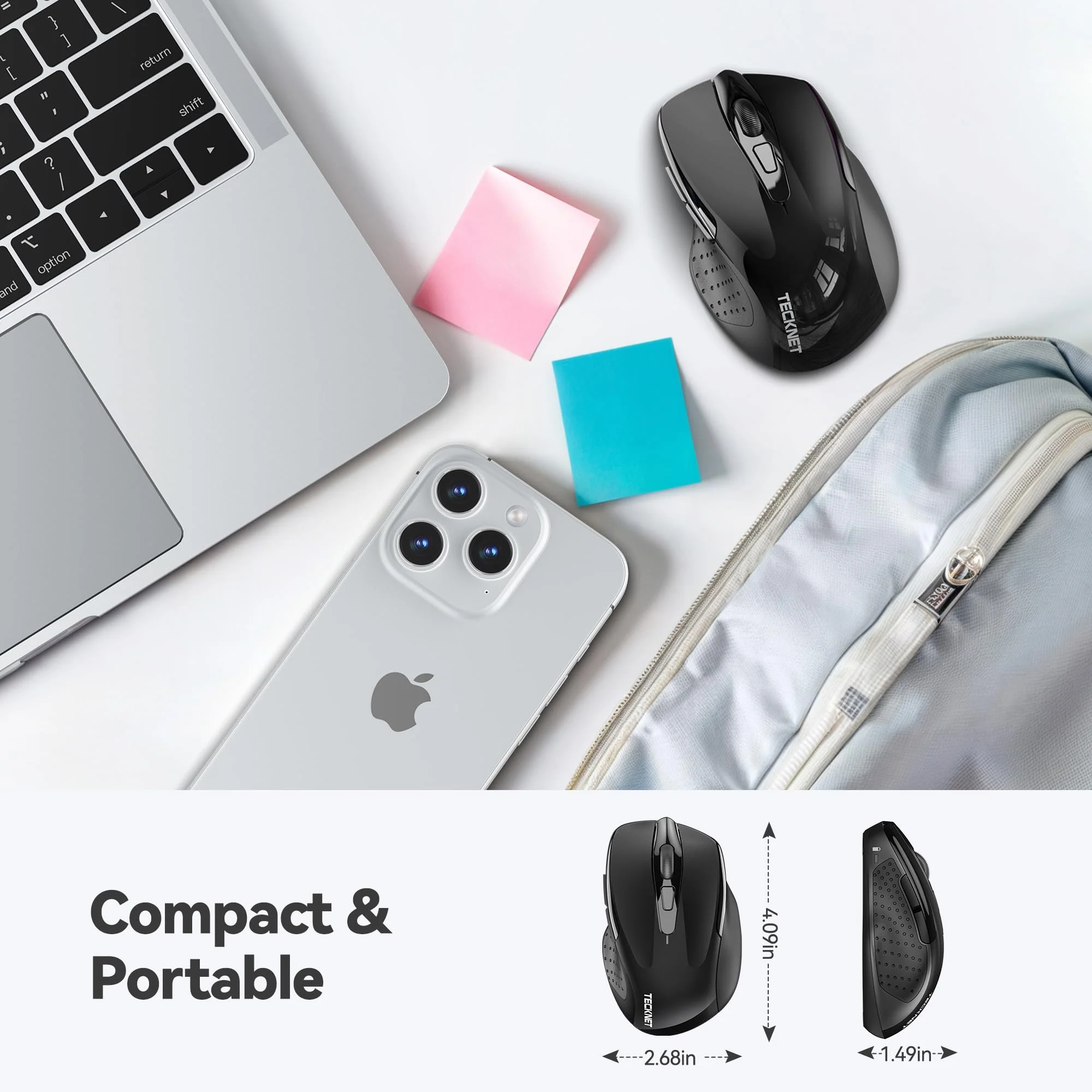 TECKNET Wireless Mouse, 2.4G Ergonomic Optical Mouse, Computer Mouse for Laptop, PC, Computer, Chromebook, Notebook, 6 Buttons, 24 Months Battery Life, 2600 DPI, 5 Adjustment Levels Black - Image 2