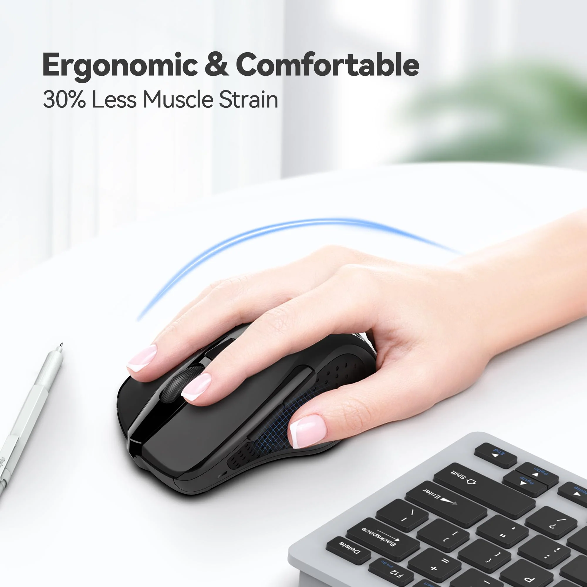 TECKNET Wireless Mouse, 2.4G Ergonomic Optical Mouse, Computer Mouse for Laptop, PC, Computer, Chromebook, Notebook, 6 Buttons, 24 Months Battery Life, 2600 DPI, 5 Adjustment Levels Black - Image 4