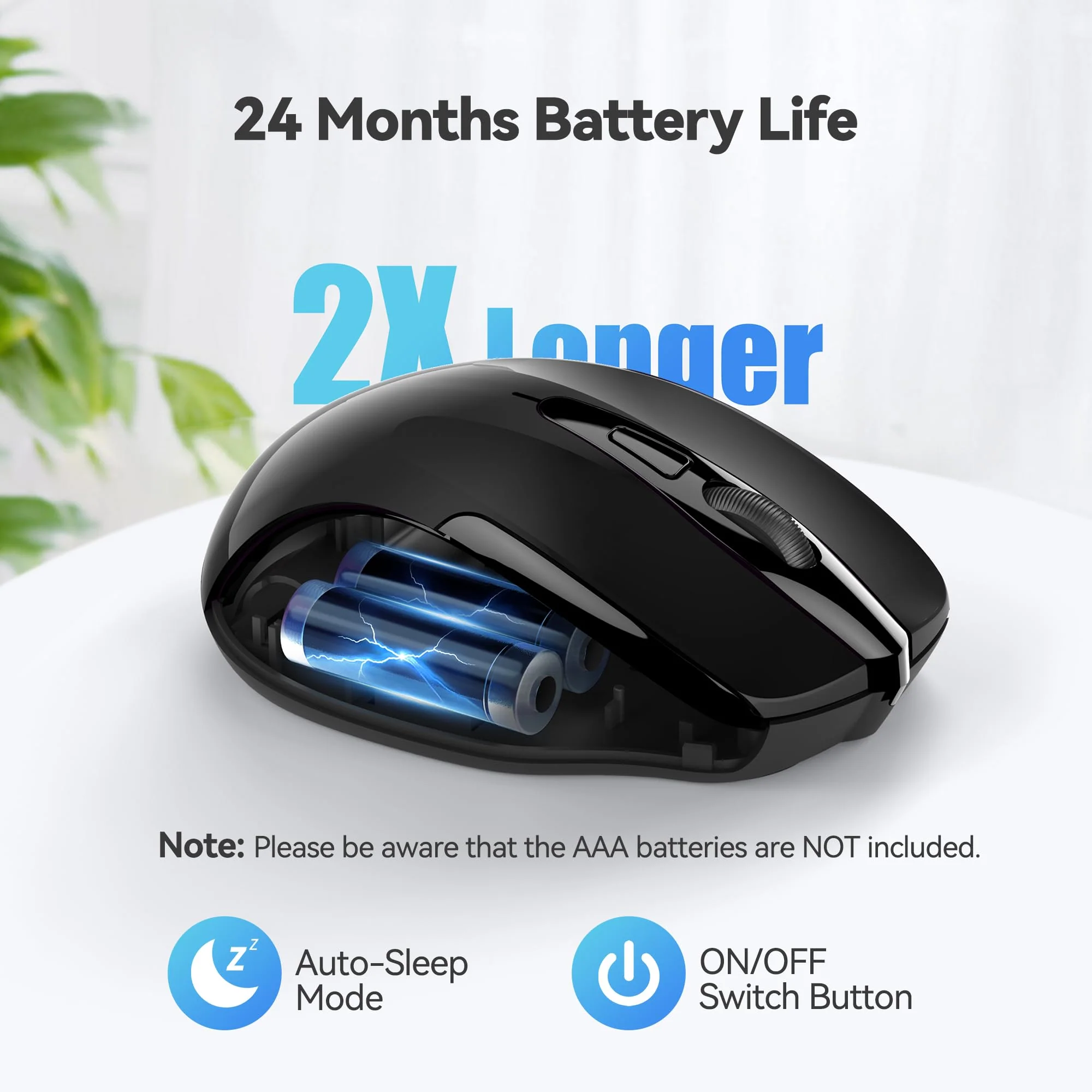 TECKNET Wireless Mouse, 2.4G Ergonomic Optical Mouse, Computer Mouse for Laptop, PC, Computer, Chromebook, Notebook, 6 Buttons, 24 Months Battery Life, 2600 DPI, 5 Adjustment Levels Black - Image 6