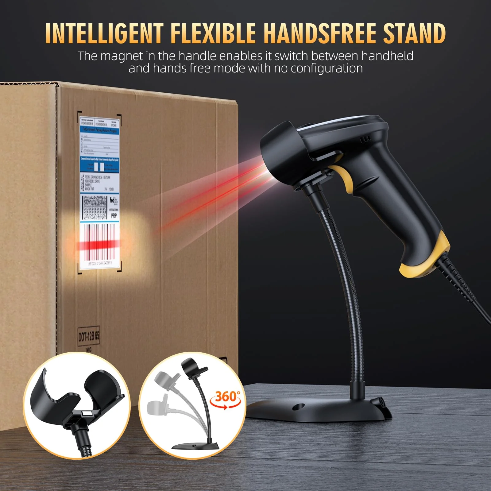TEEMI 2D Barcode Scanner with Smart Stand USB Wired Handheld Automatic QR Data Matrix PDF417 OCR bar Codes Imager Global Shutter Computer Screen Scan for Windows Mac and Linux PC POS, Stand Included USB Wired with Stand - Image 2