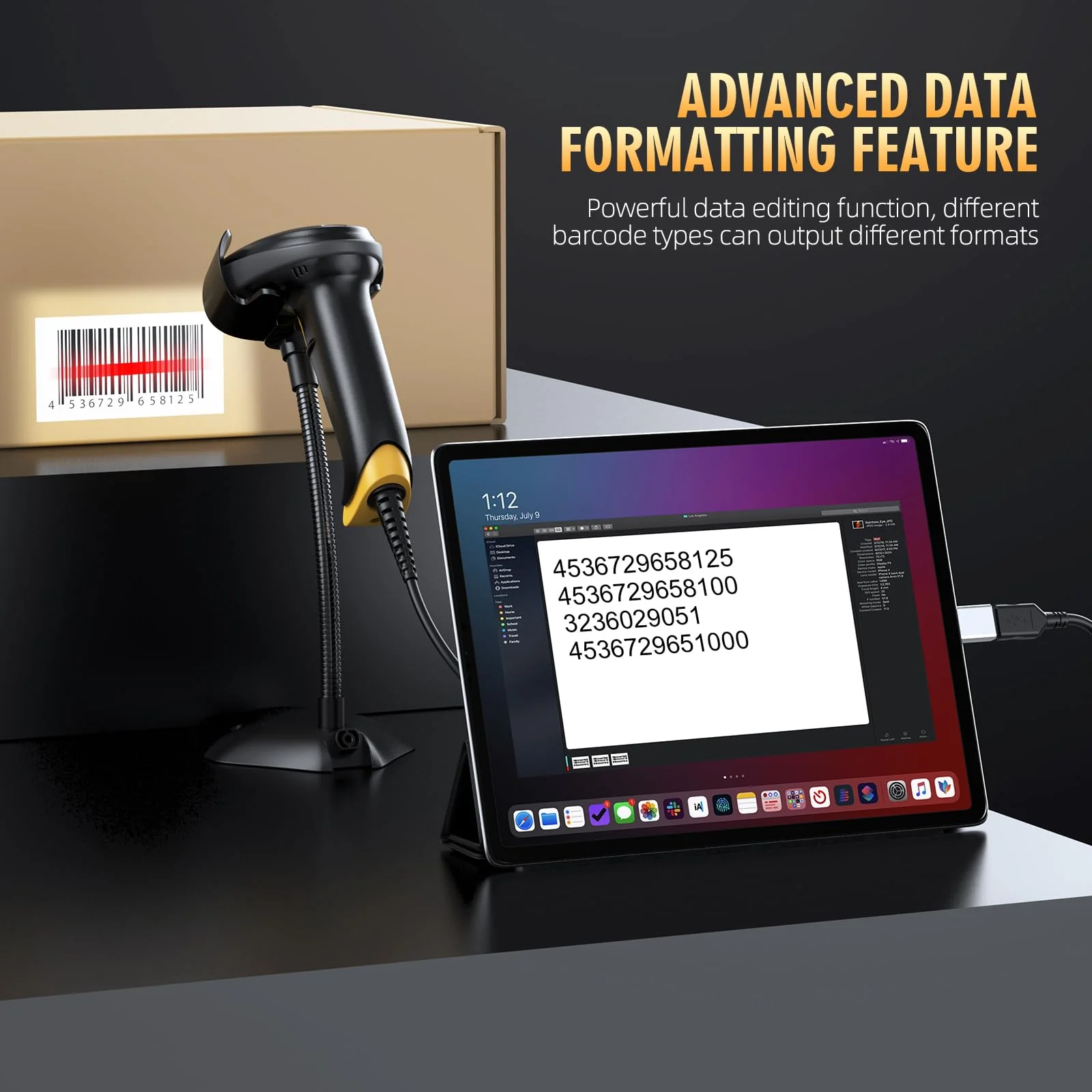 TEEMI 2D Barcode Scanner with Smart Stand USB Wired Handheld Automatic QR Data Matrix PDF417 OCR bar Codes Imager Global Shutter Computer Screen Scan for Windows Mac and Linux PC POS, Stand Included USB Wired with Stand - Image 6