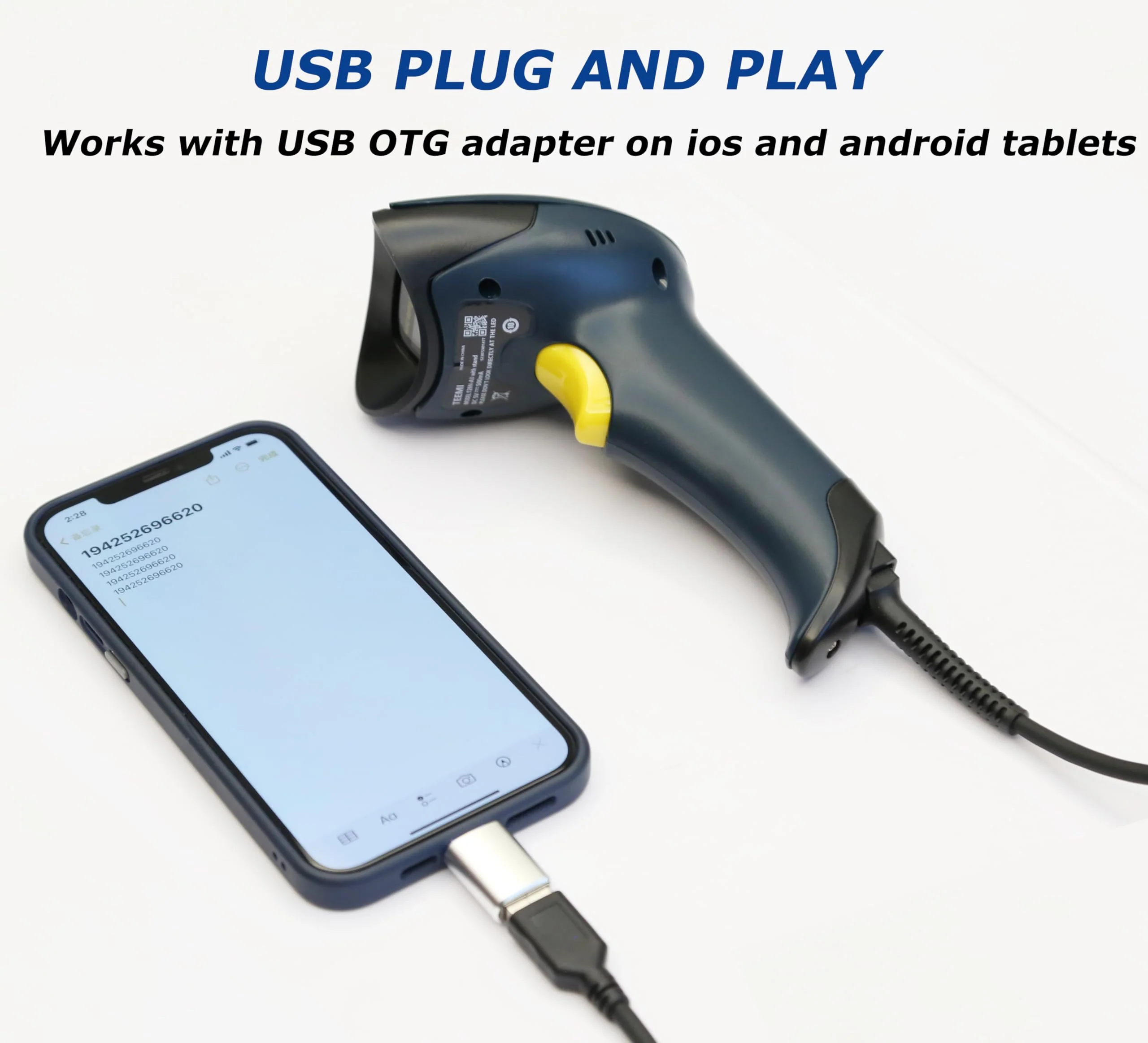 TEEMI QR Barcode Scanner with Handsfree AutoSensing Stand Handheld Automatic USB Wired 1D 2D Bar Codes Reader Global Shutter Scan Rectangle Datamatrix OCR IMB Driver's License Codes Scanner + Stand - Image 3
