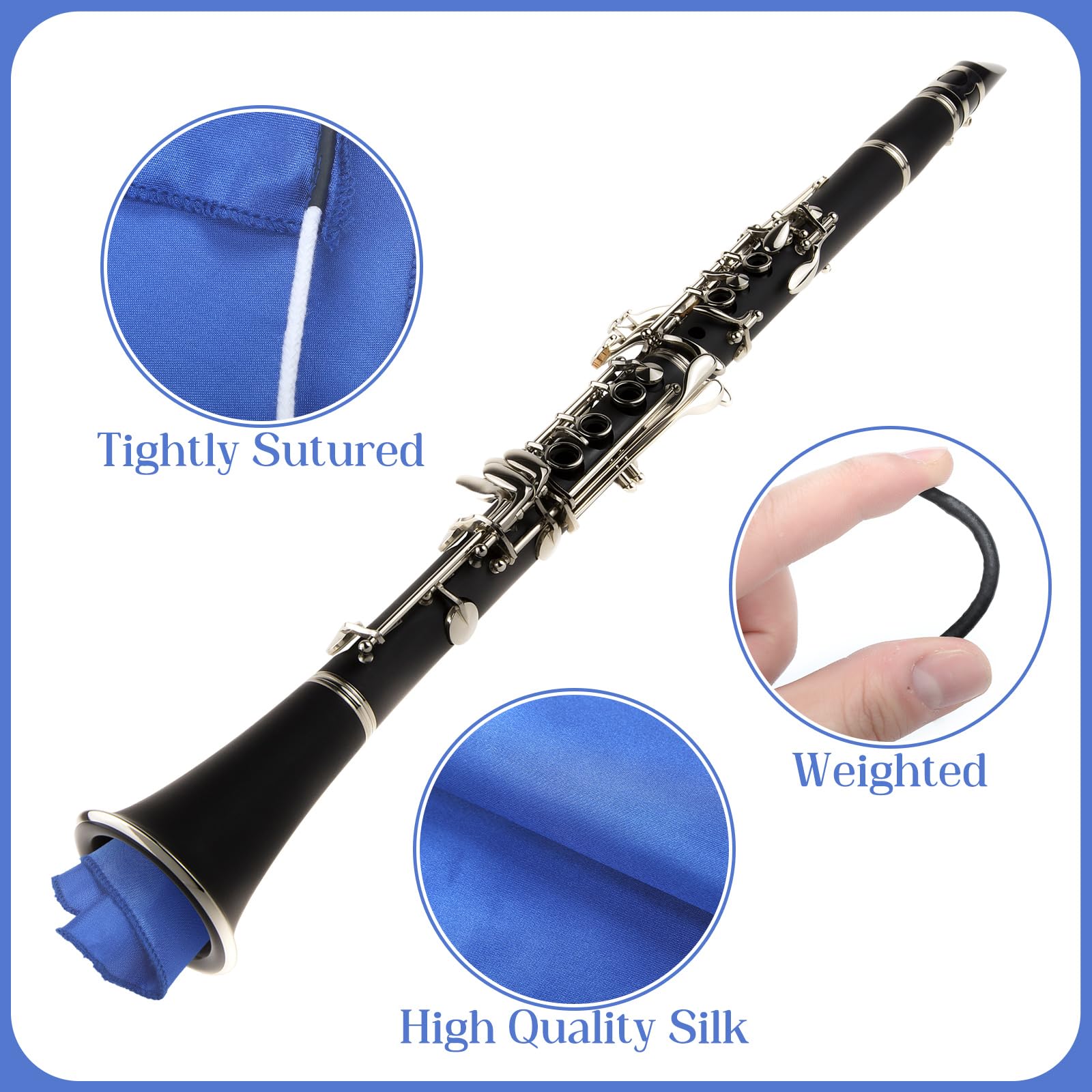 Teenyyou 8 Pcs Clarinet Swab Cloth Silk Clarinet Cleaning Kit Swab Cleaning Cloth and Mouthpiece Brush for Piccolo Flute Sax Saxophone Trumpet - Image 3
