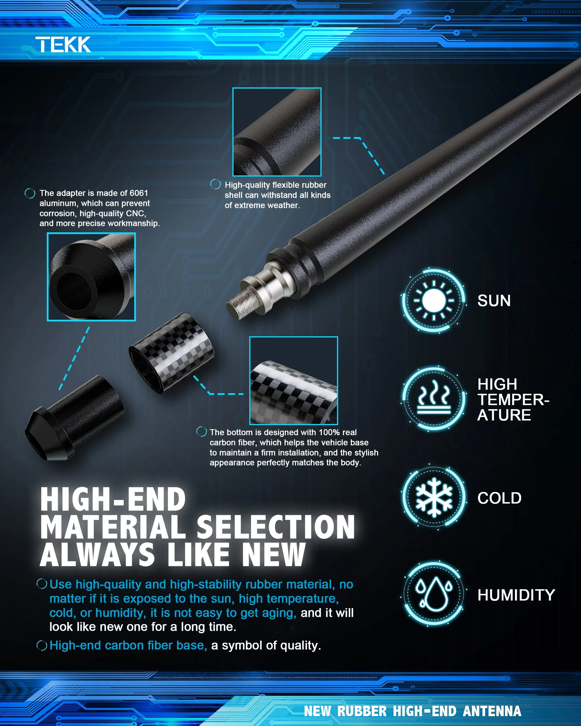 Tekk Carbon Fiber Short Antenna Compatible with 2007-2026 Jeep Wrangler JK JL Rubicon JKU JLU / 7.9 Inches Premium Flexible Rubber/Designed for Enhance FM/AM Radio Signal Reception - Image 4