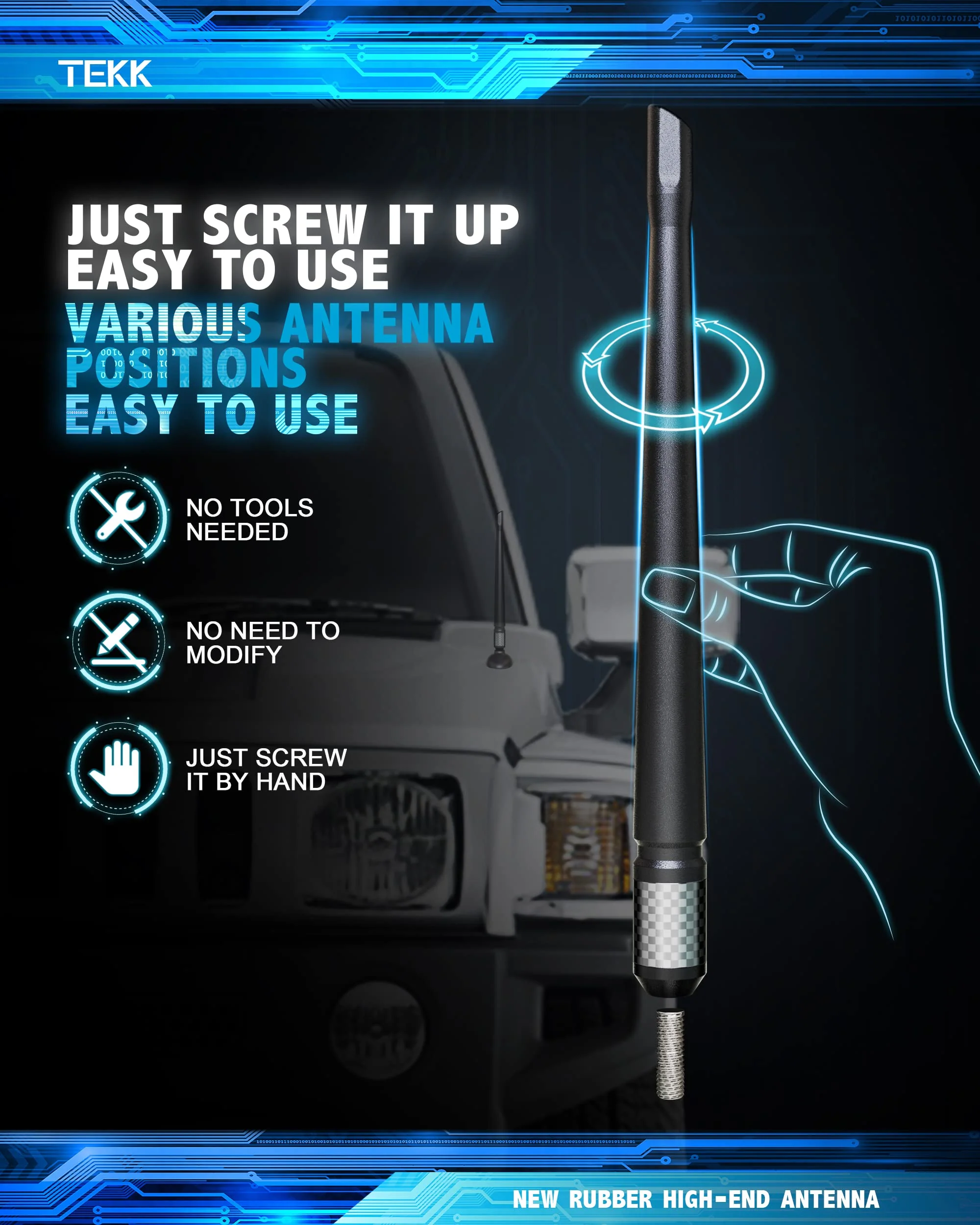 TEKK Carbon Fiber Short Antenna Compatible with Ford / F150 / F250 / F350 / F450 / F550 / Bronco / 7.9 Inches Premium Flexible Rubber/Designed for Enhance FM/AM Radio Signal Reception Ford | F150 | F250 | F350 | Bronco - Image 6