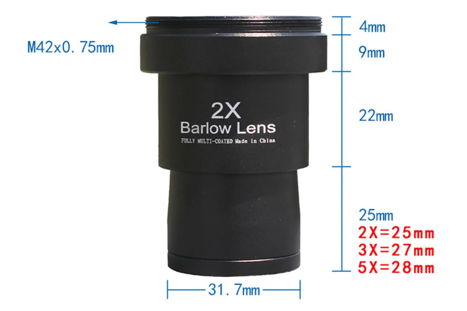 Telescope Barlow Lenses Kit 2X-3X-5X, 1.25 Inch Telescope Accessory, Fully Metal Multi Coated Broadband Green Film Barlow Lens for Telescope Astronomy Eyepiece - Image 5