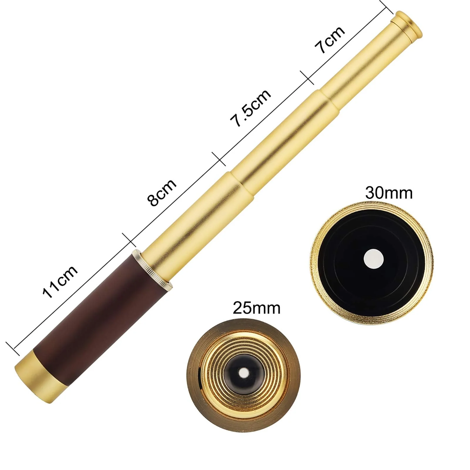 Telescope Brass Spyglass Pirate Monocular, Waterproof Pocket Mini Telescope Monocular, 25x30 Zoomable Collapsible Vintage Monocular for Navigation Voyage View Watching Games Travel Hiking Hunting - Image 3