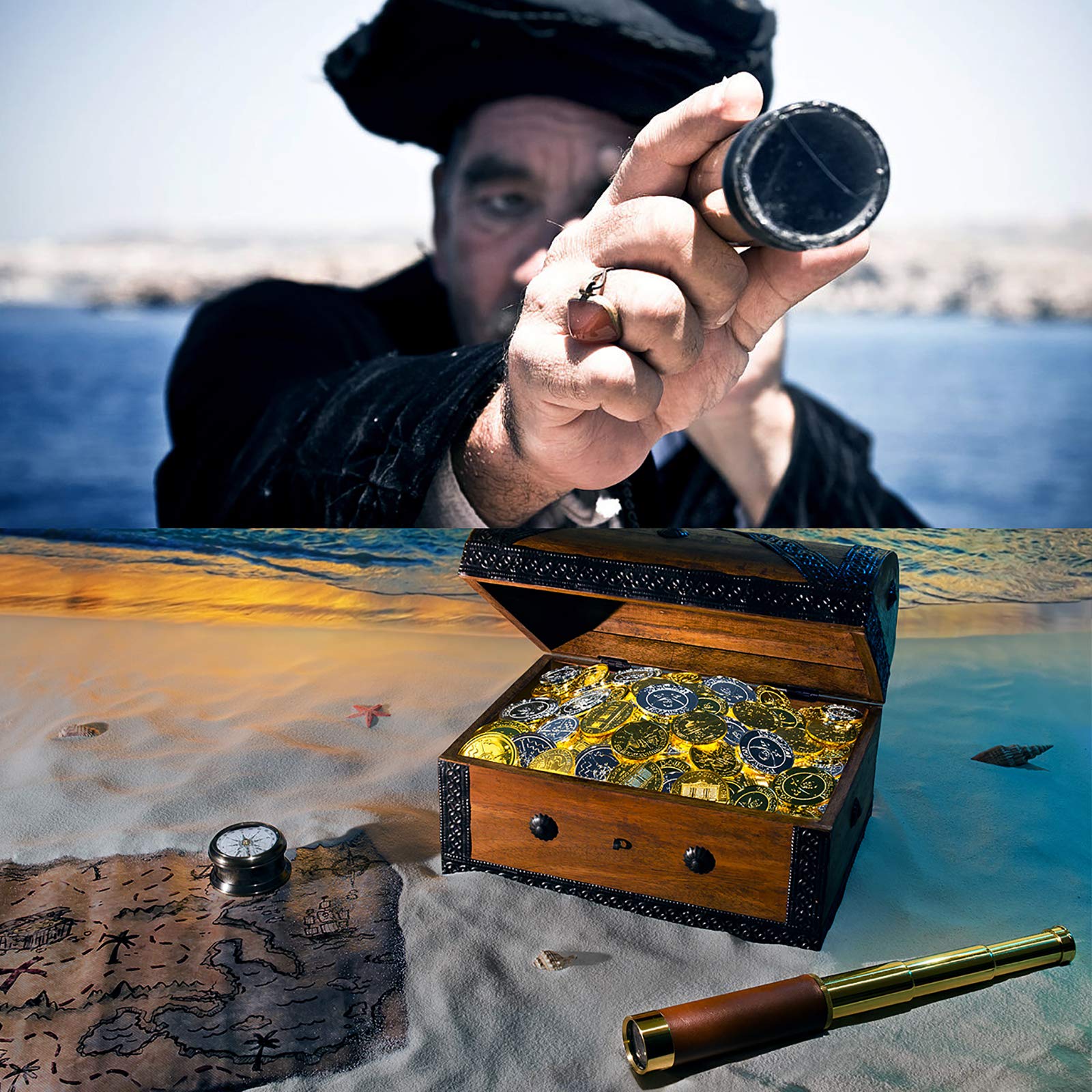 Telescope Brass Spyglass Pirate Monocular, Waterproof Pocket Mini Telescope Monocular, 25x30 Zoomable Collapsible Vintage Monocular for Navigation Voyage View Watching Games Travel Hiking Hunting - Image 5