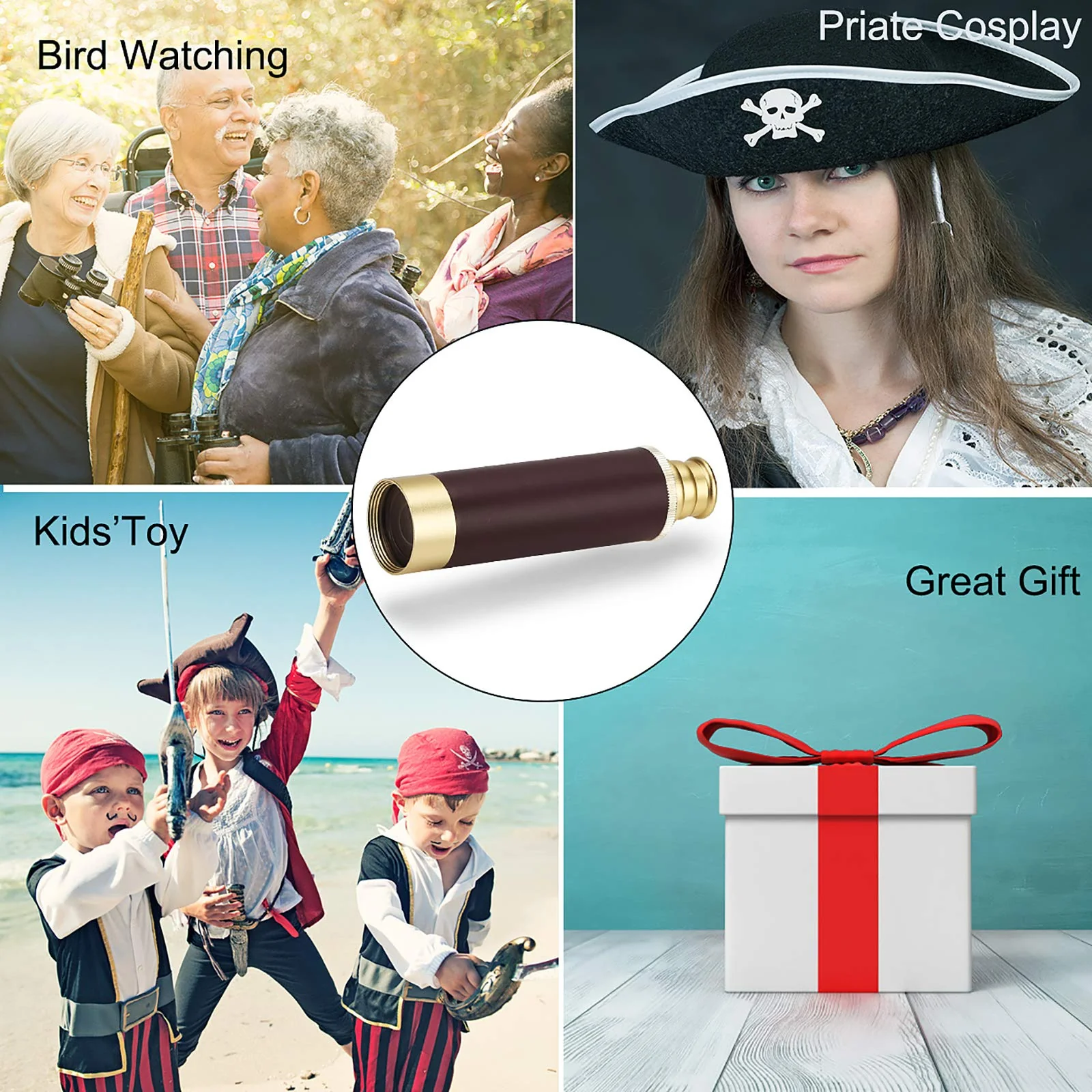 Telescope Brass Spyglass Pirate Monocular, Waterproof Pocket Mini Telescope Monocular, 25x30 Zoomable Collapsible Vintage Monocular for Navigation Voyage View Watching Games Travel Hiking Hunting - Image 6