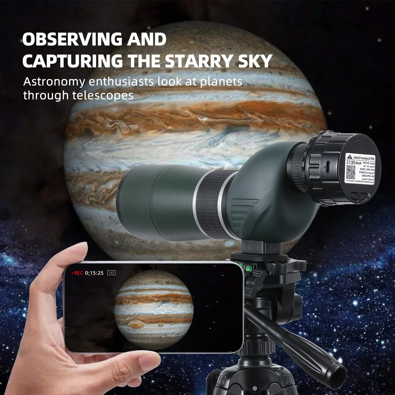Telescope Eyepiece Camera 4MP WiFi Electronic Eyepiece Camera for 24mm-50mm Telescope Microscope,Astrophotography and Planetary,Digital Camera Telescope Accessories 32GB Video Recording - Image 2