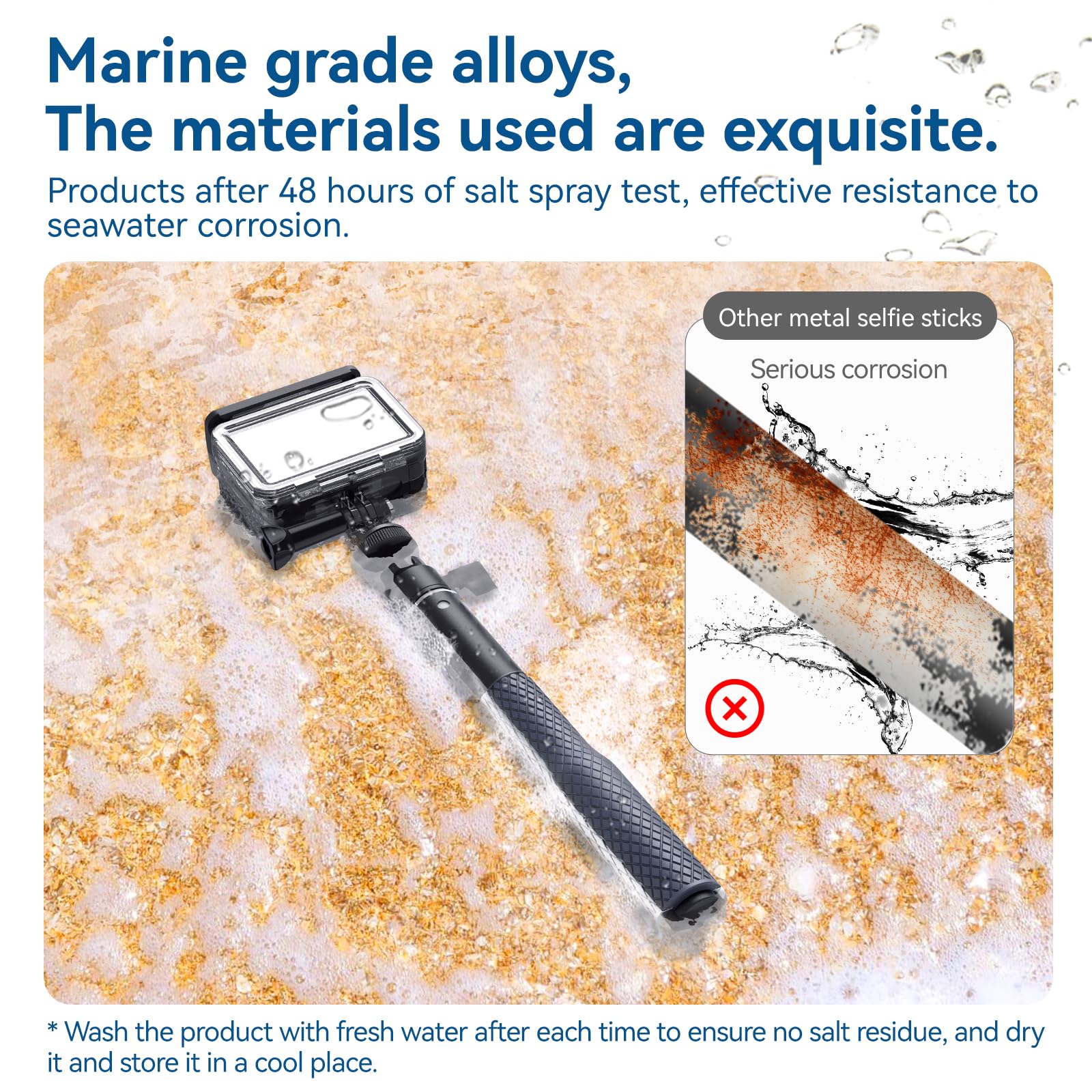 TELESIN 360° Waterproof Selfie Stick 25.75" w Hand Strap Underwater Dive Diving Extension Stick Pole Monopod for GoPro Max 12 11 10 9 8 7 Insta360 X3 GO3 Ace Pro DJI Action 5 Pro 4/3 Osmo Pocket 3 - Image 2