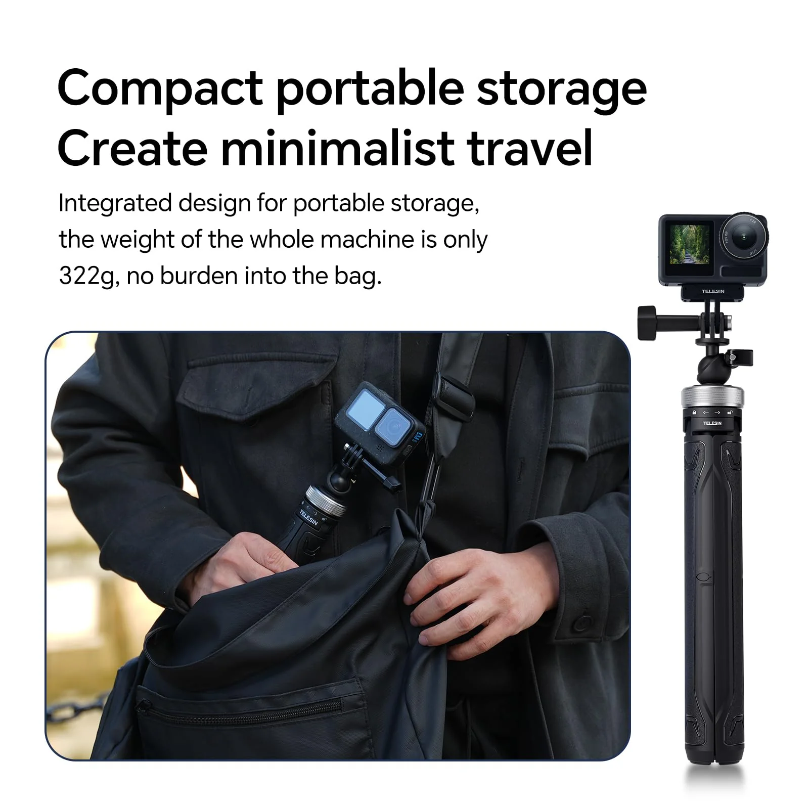 TELESIN 59in Long Selfie Stick Tripod for GoPro, 360 Ball Joint Extension Pole Monopod Handle Grip for Go Pro Max Hero 13 12 11 10 9 Insta360 X3 X4 Ace Pro DJI Action 5 Pro 3 4 Osmo Pocket 3 Accessory 360 Selfie Stick Tripod - Image 4