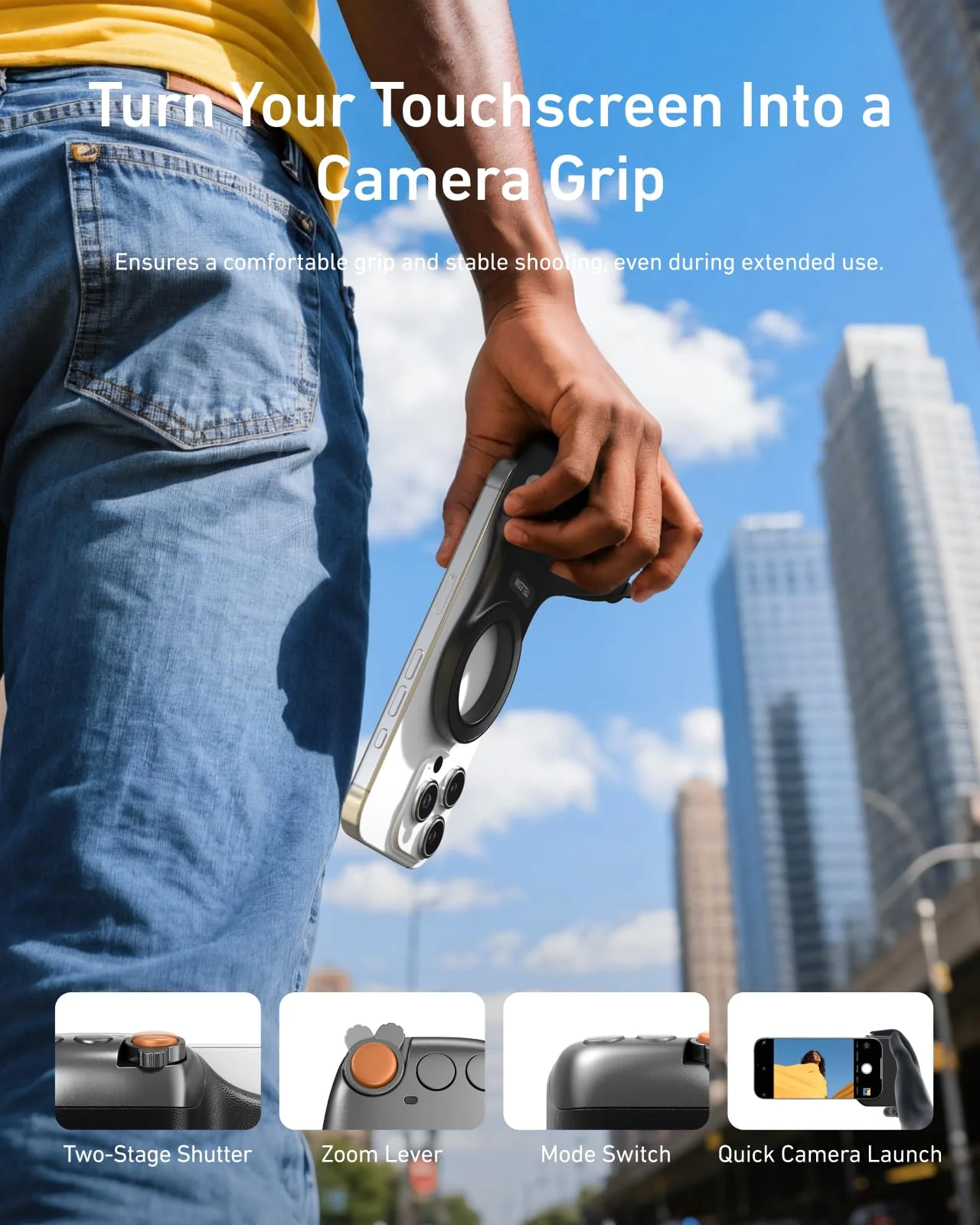 TELESIN Fun Shot Magnetic Phone Camera DSLR Style Shutter Grip for Magsafe iPhone & Android with Detachable Wireless Shutter Button - Official Grip -Comfort Ergonomic Phone Grip Handle Holder(B) Black - Image 2