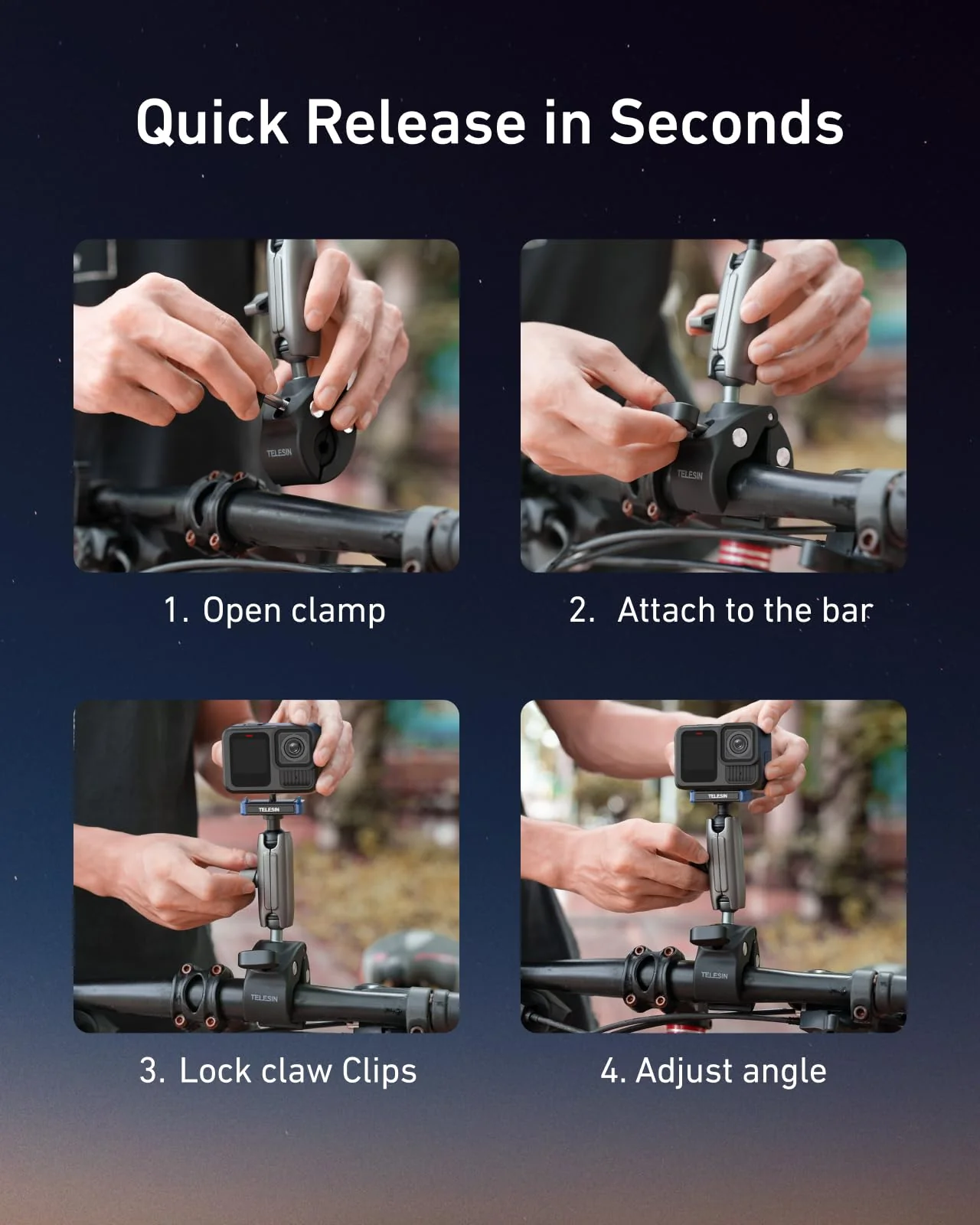 TELESIN Super Clamp Mount | Bike Handlebar Mount for Hero 13 | Power Suction Magnetic Design | 360° Rotation Ball Head | Fits 9-38mm Handlebar for Bike/Bicycle/Motorcycle - Image 6