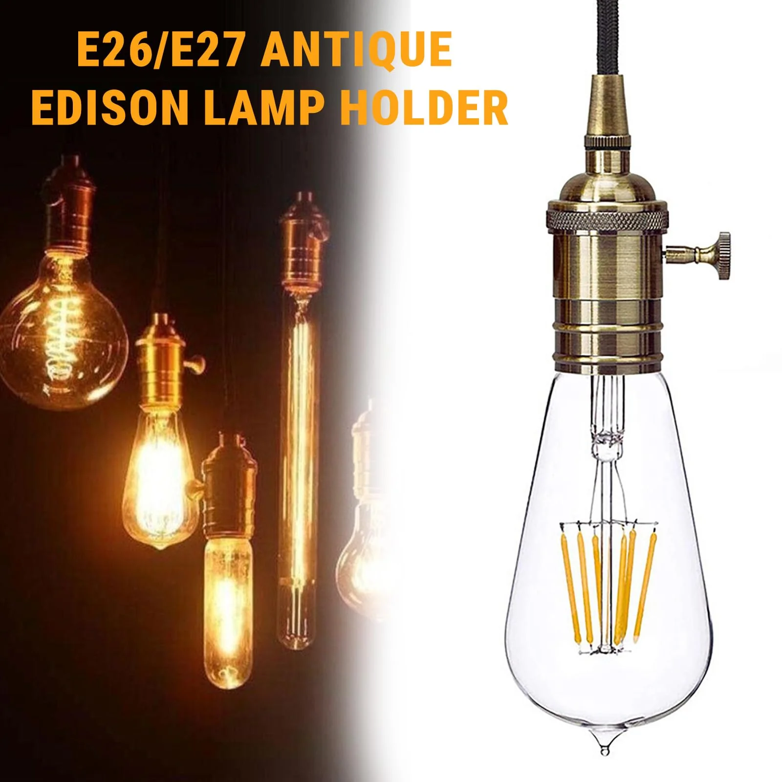 Telituny Vintage Solid Lamp Holder, Vintage Lamp Holder E26/E27 Antique Lamp Holder with On/Off Switch Pendant Light Socket for Edison Screw Bulb, DIY Wall Table Ceiling Lamp - Image 2