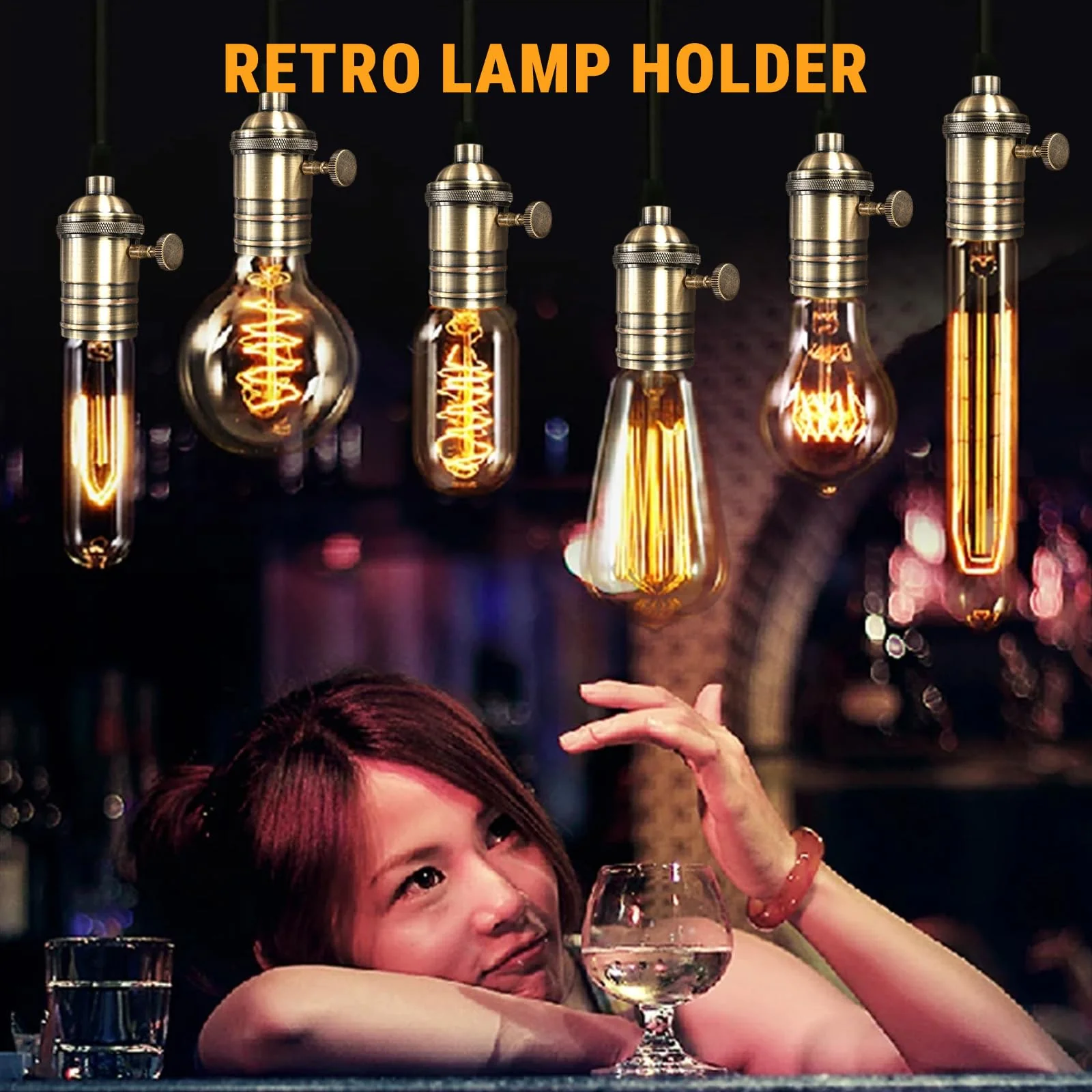 Telituny Vintage Solid Lamp Holder, Vintage Lamp Holder E26/E27 Antique Lamp Holder with On/Off Switch Pendant Light Socket for Edison Screw Bulb, DIY Wall Table Ceiling Lamp - Image 3