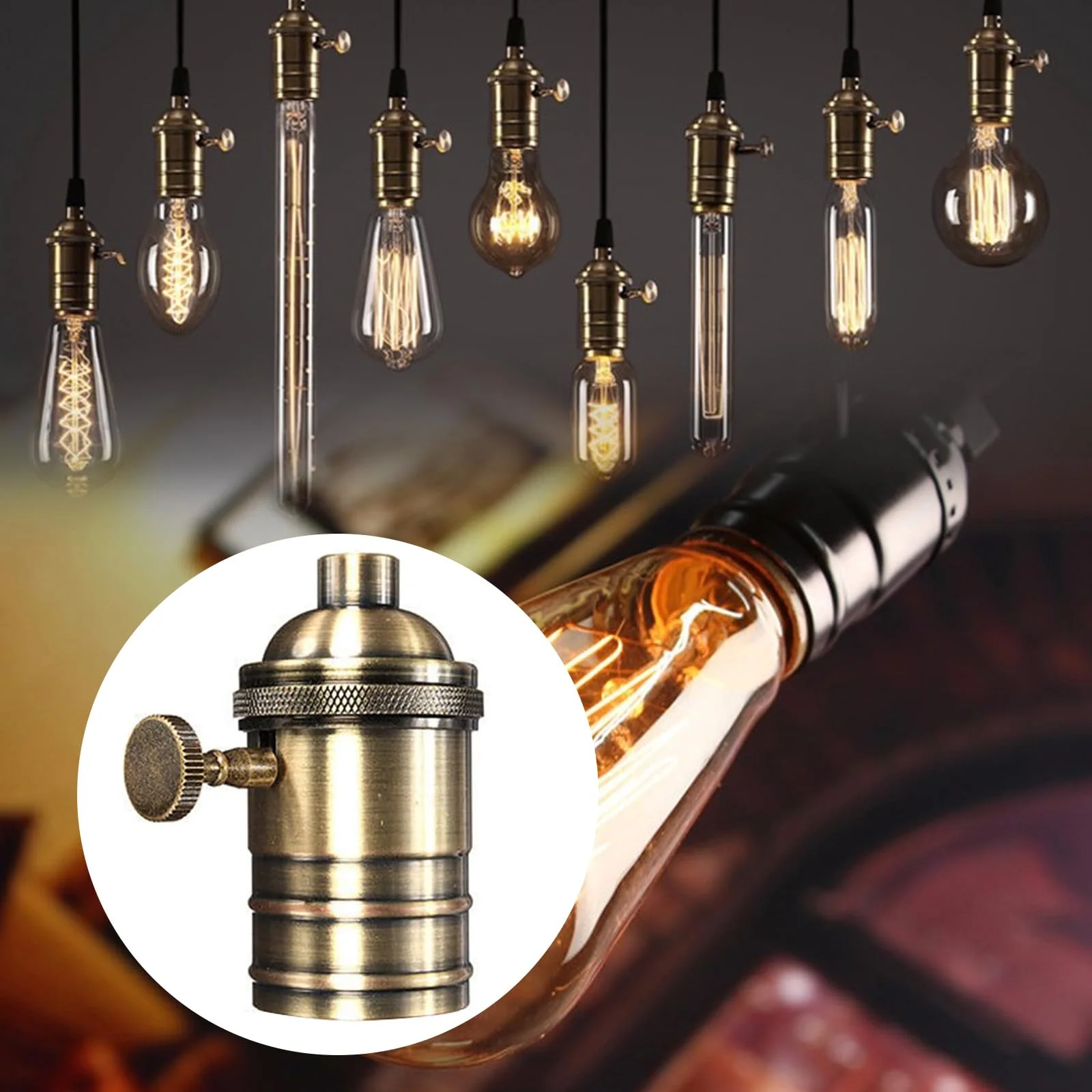 Telituny Vintage Solid Lamp Holder, Vintage Lamp Holder E26/E27 Antique Lamp Holder with On/Off Switch Pendant Light Socket for Edison Screw Bulb, DIY Wall Table Ceiling Lamp - Image 5